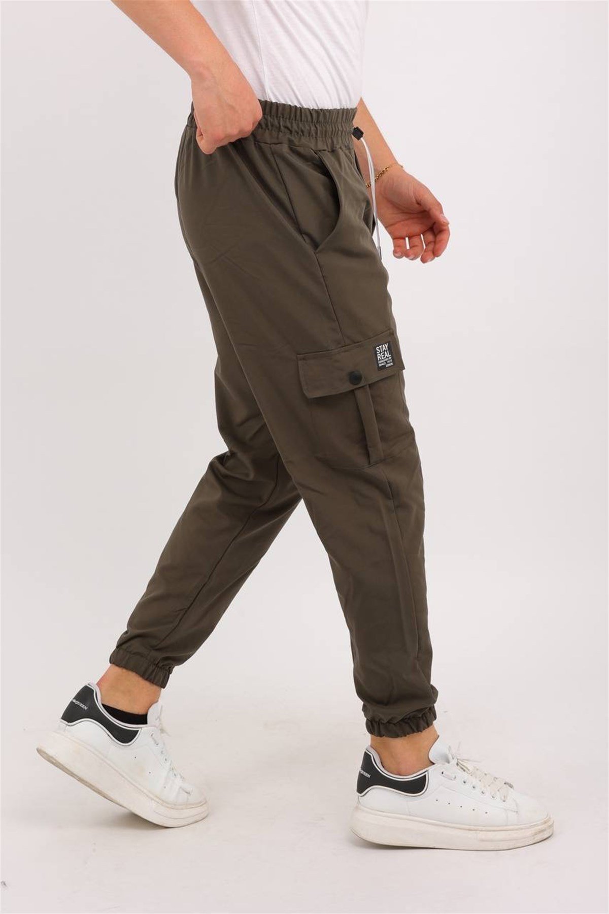 Haki Renk Kargo Cepli Paraşüt Kumaş Spor Pantolon 