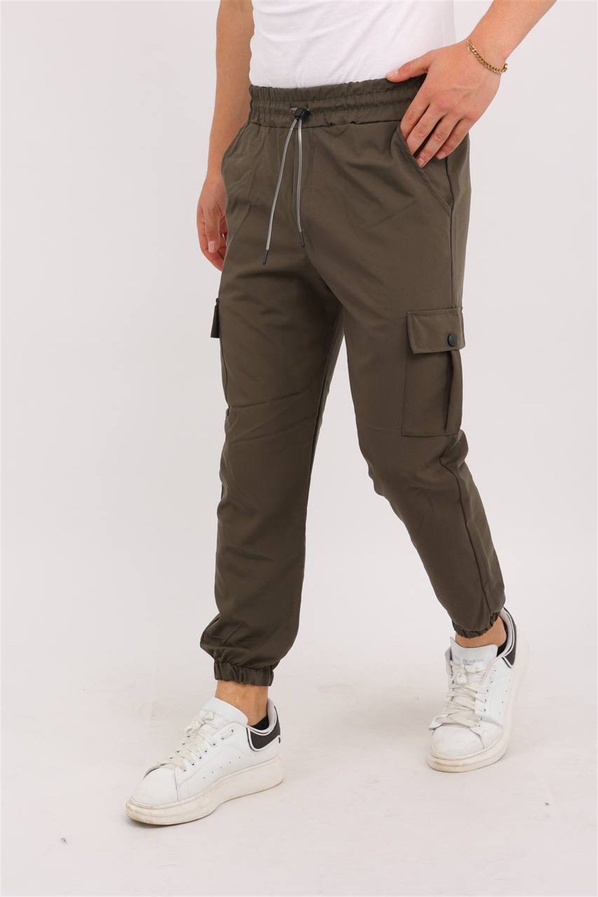 Haki Renk Kargo Cepli Paraşüt Kumaş Spor Pantolon 