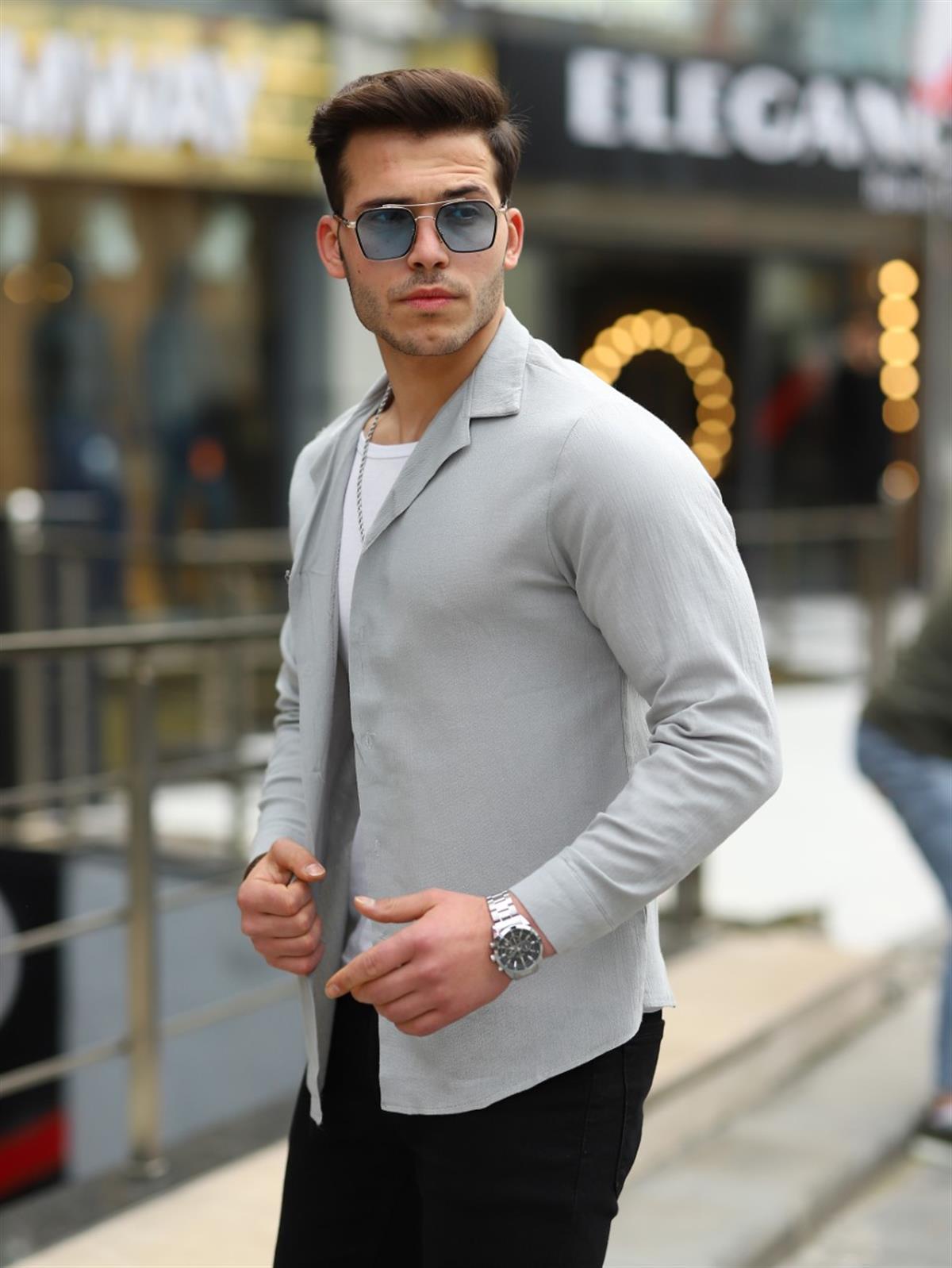Taş Renk Keten Görünümlü Spor Gömlek