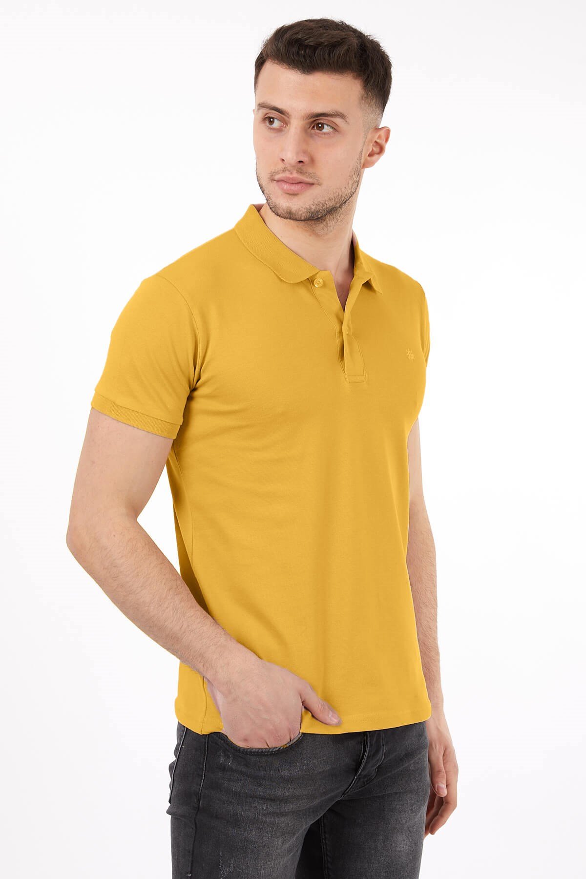 Hardal Renk Polo Yaka Erkek Tişört