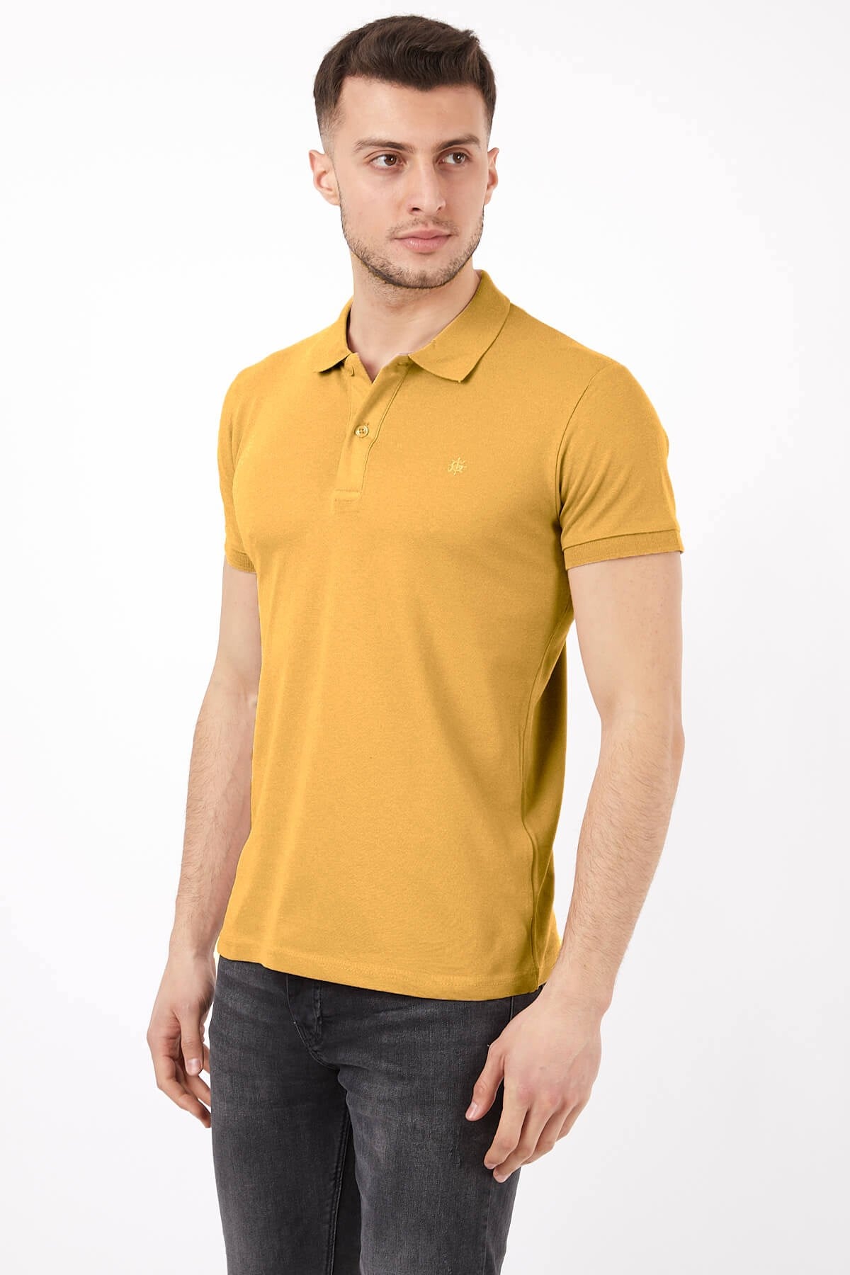 Hardal Renk Polo Yaka Erkek Tişört