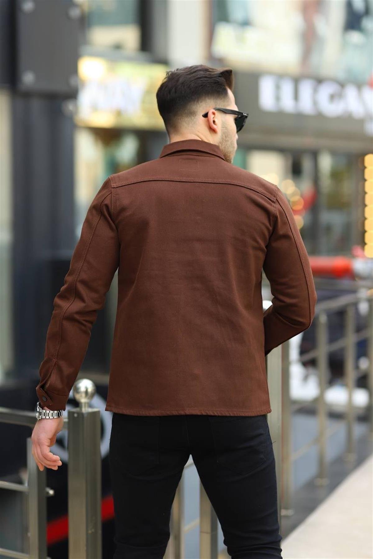Kahve Renk Çift Cep Çıtçıtlı Kot Gömlek