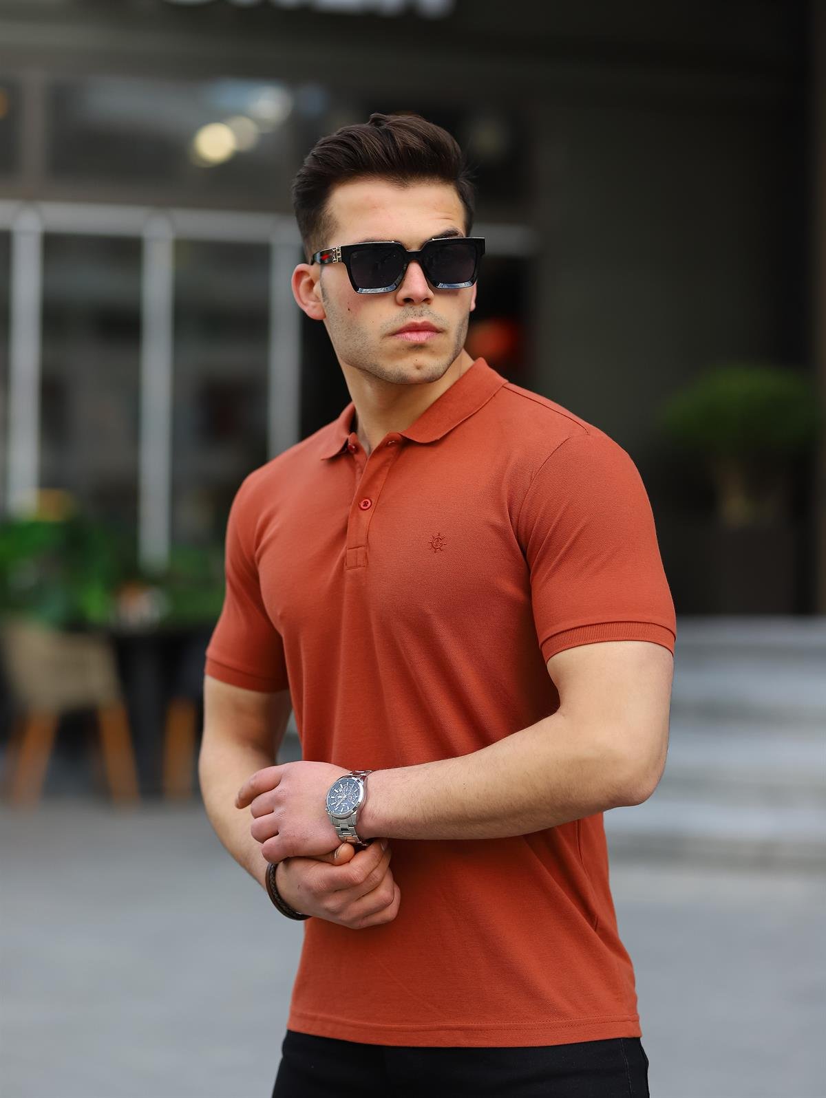 Kiremit Renk Polo Yaka Erkek Tişört