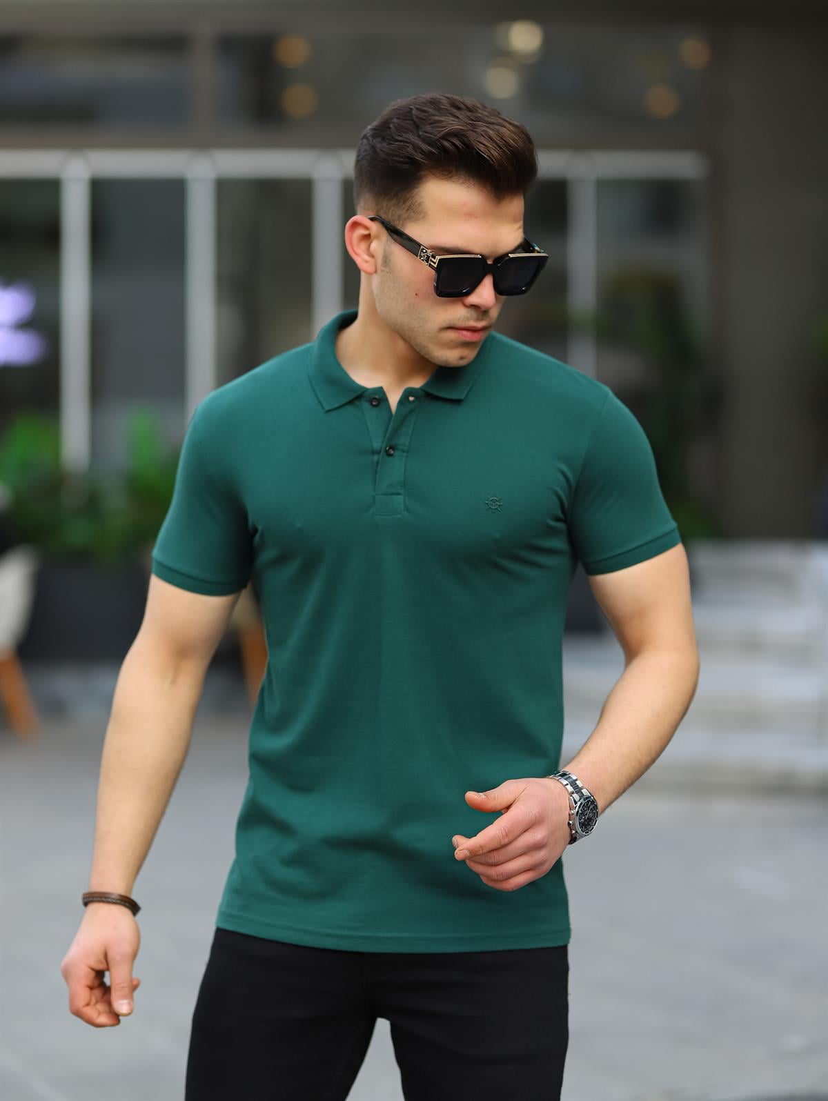 Nefti Yeşil Renk Polo Yaka Erkek Tişört