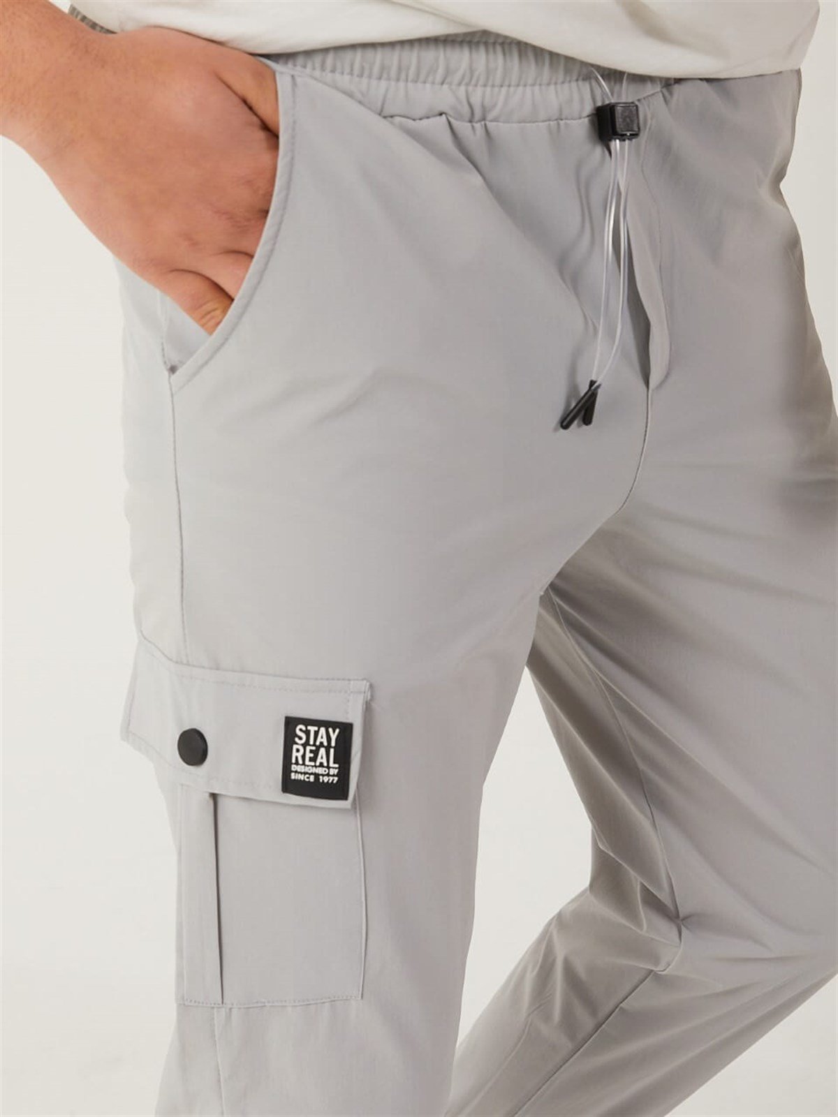 Taş Renk Kargo Cepli Paraşüt Kumaş Spor Pantolon 