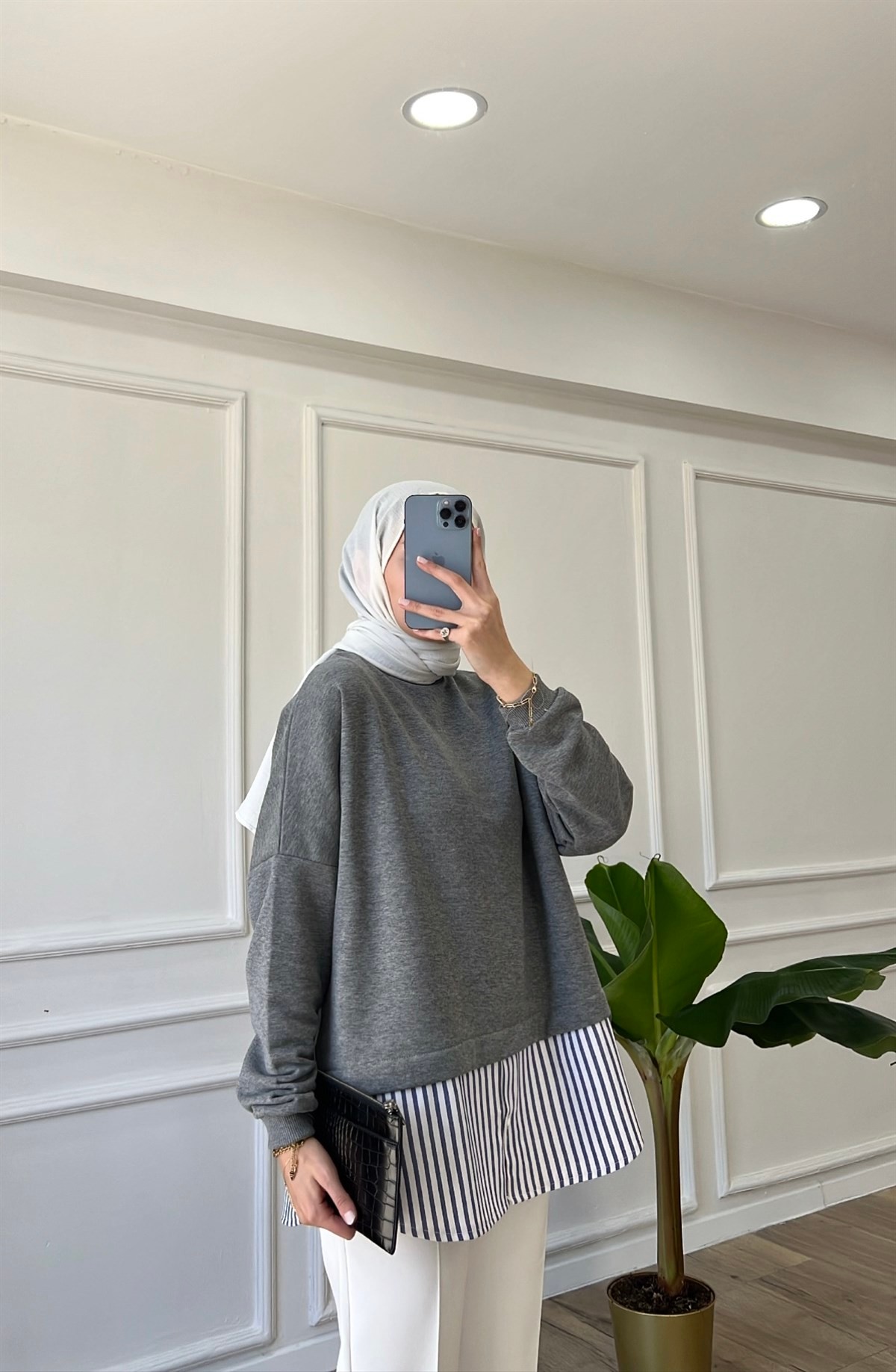 Antrasit Gömlek Detaylı Sweatshirt 