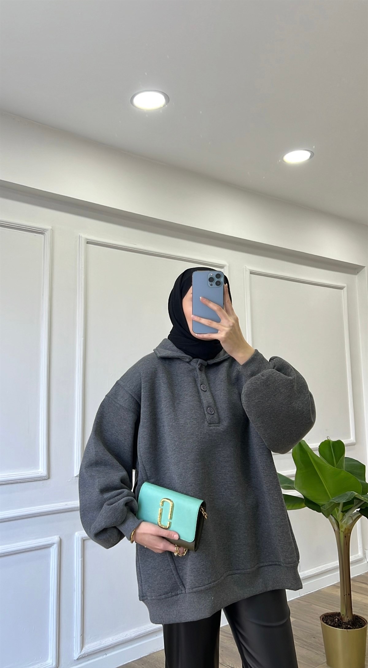 Antrasit - Polo Yaka Sweatshirt