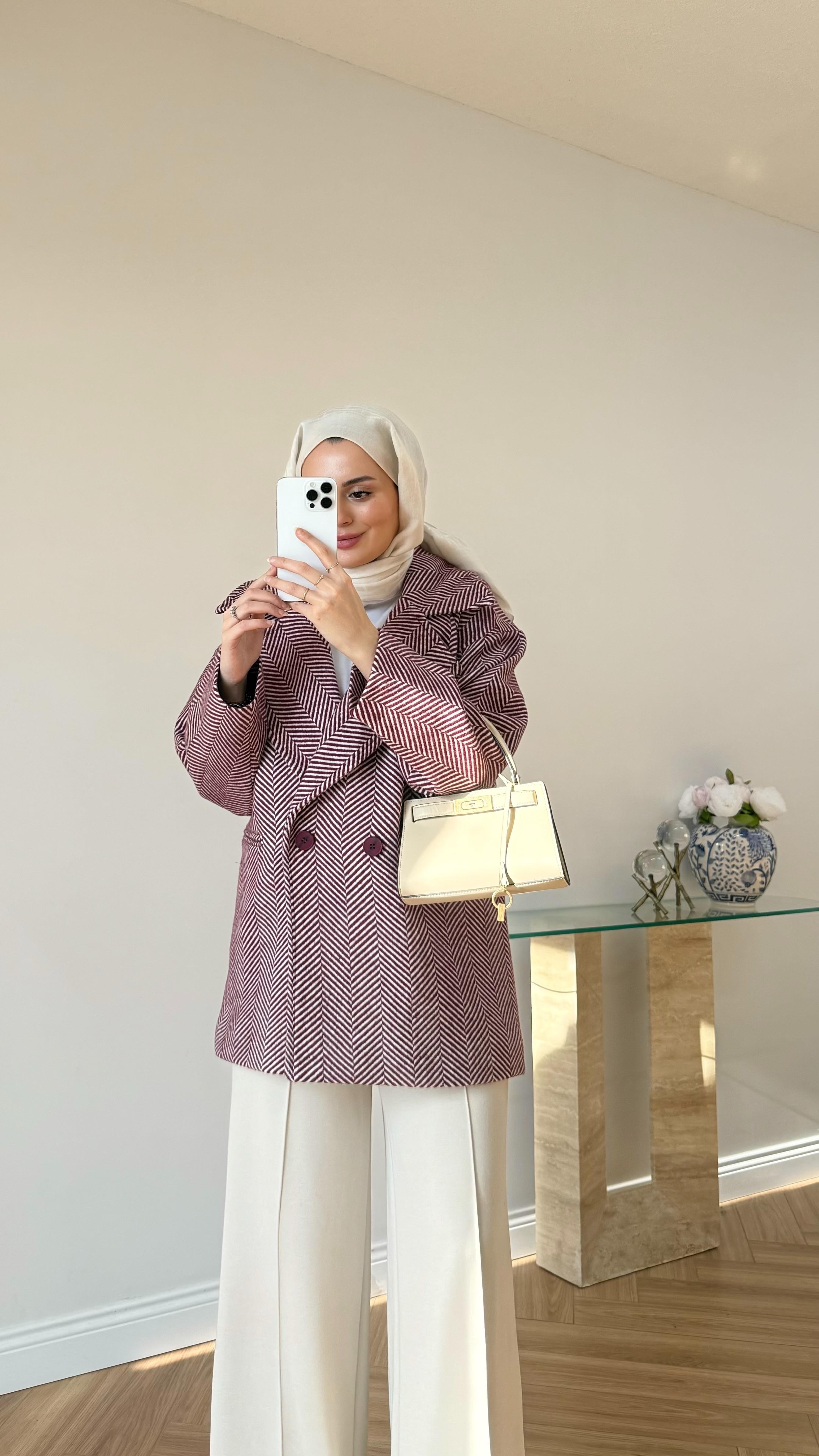 Balıksırtı Kısa Kaban Bordo