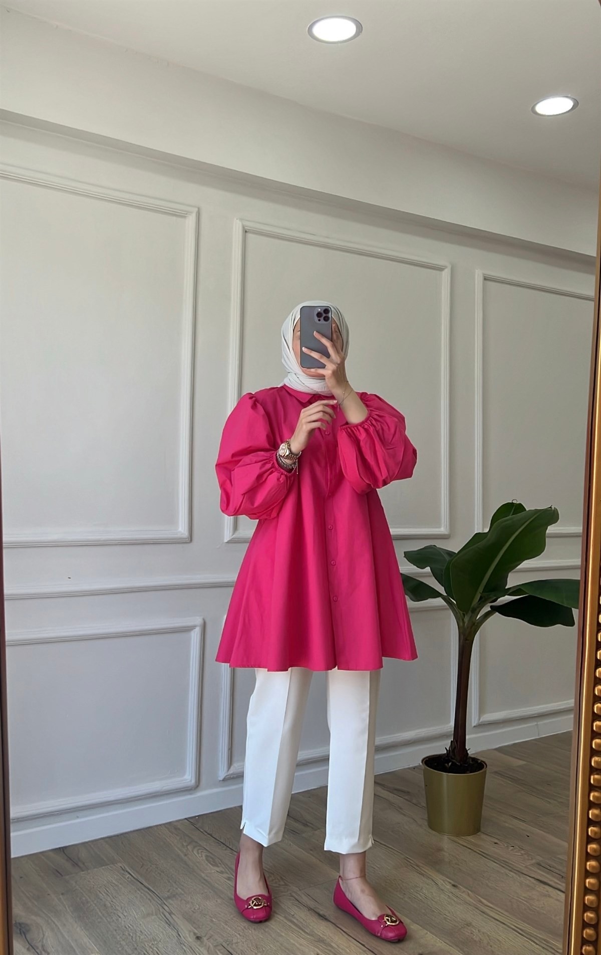 Balon Kol Gömlek - Pembe