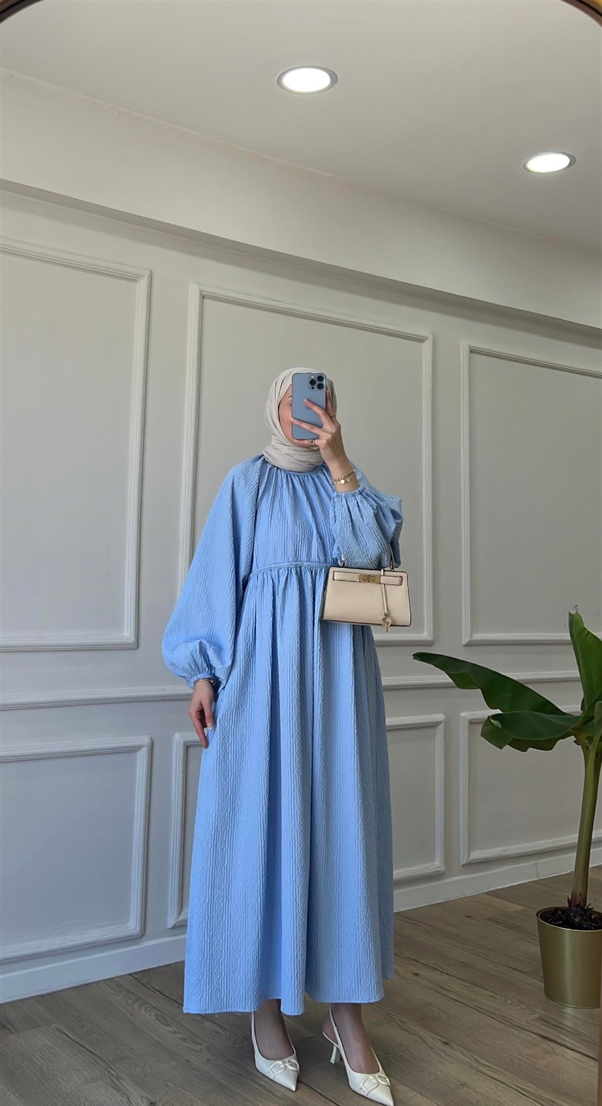 Bebe Mavisi -  Oversize Bisiklet Yaka Elbise