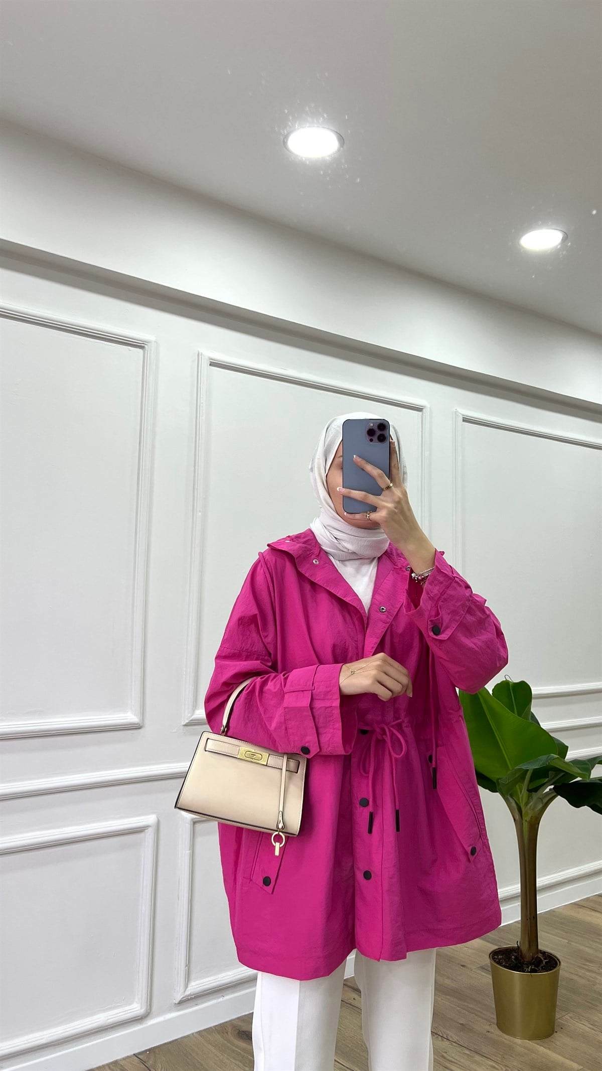 Belden Büzgülü Trenç - Pembe 