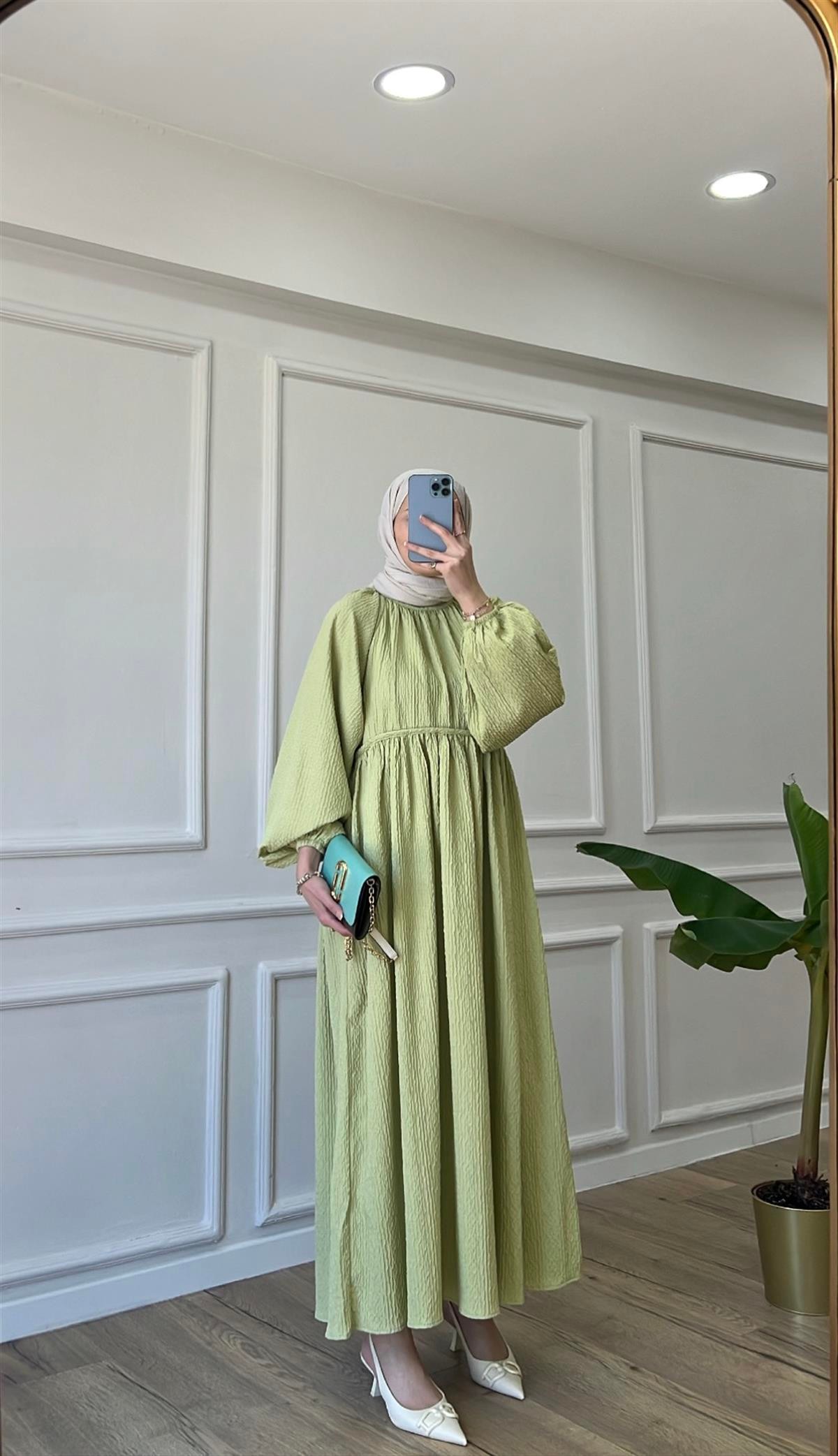 Çağla - Oversize Bisiklet Yaka Elbise