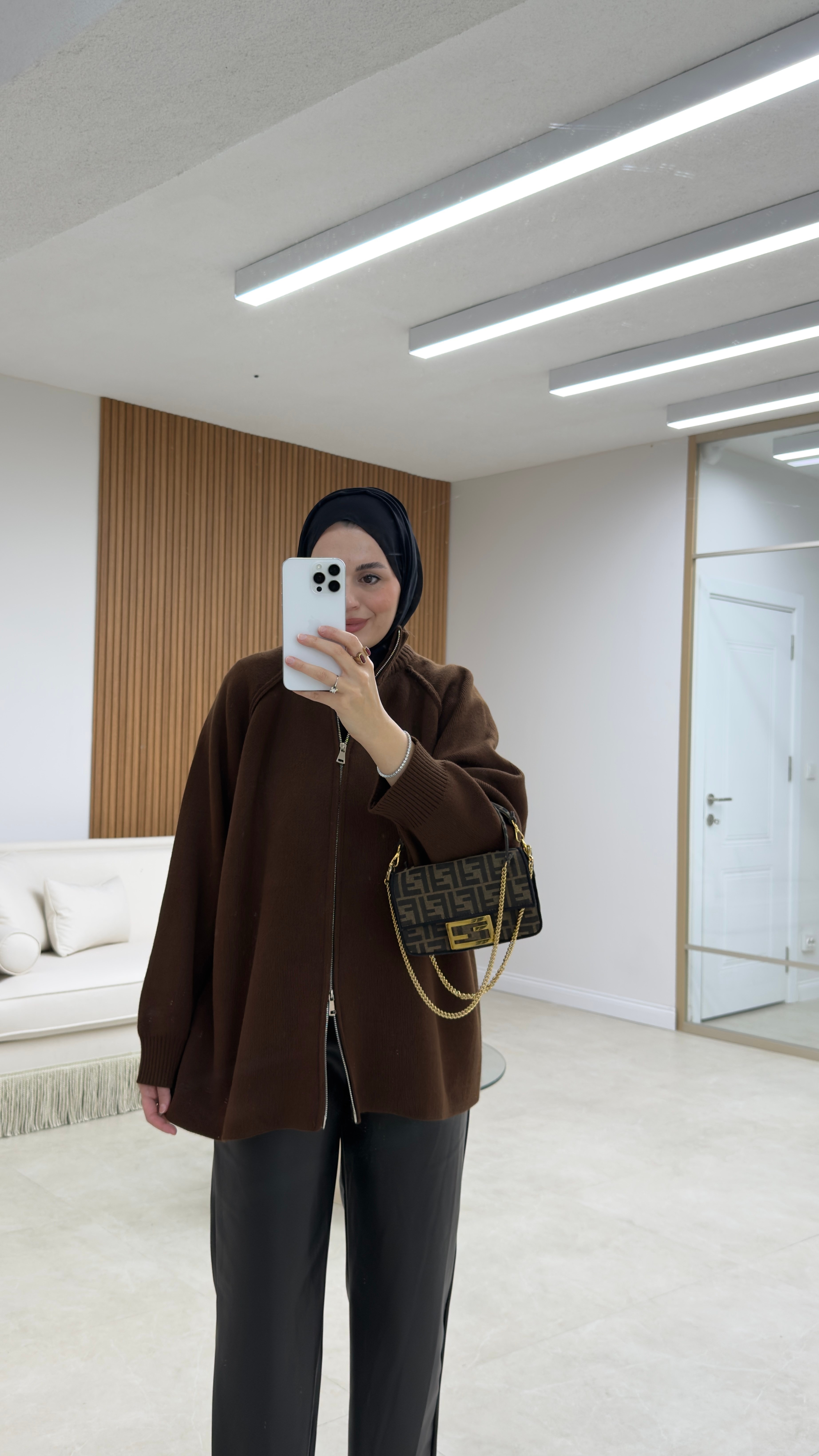 Çift Fermuarlı Hırka Acı Kahve