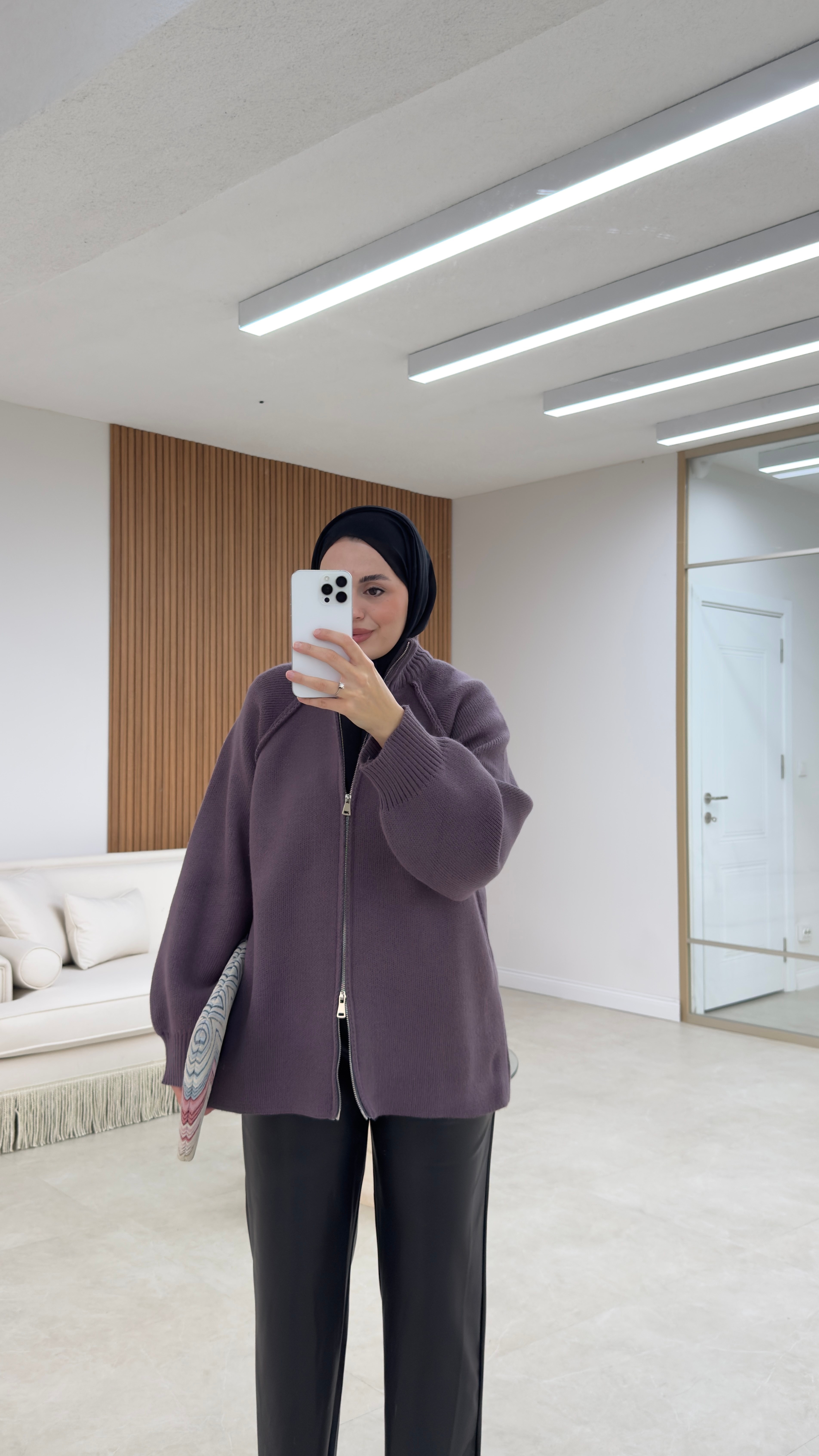 Çift Fermuarlı Hırka Leylak