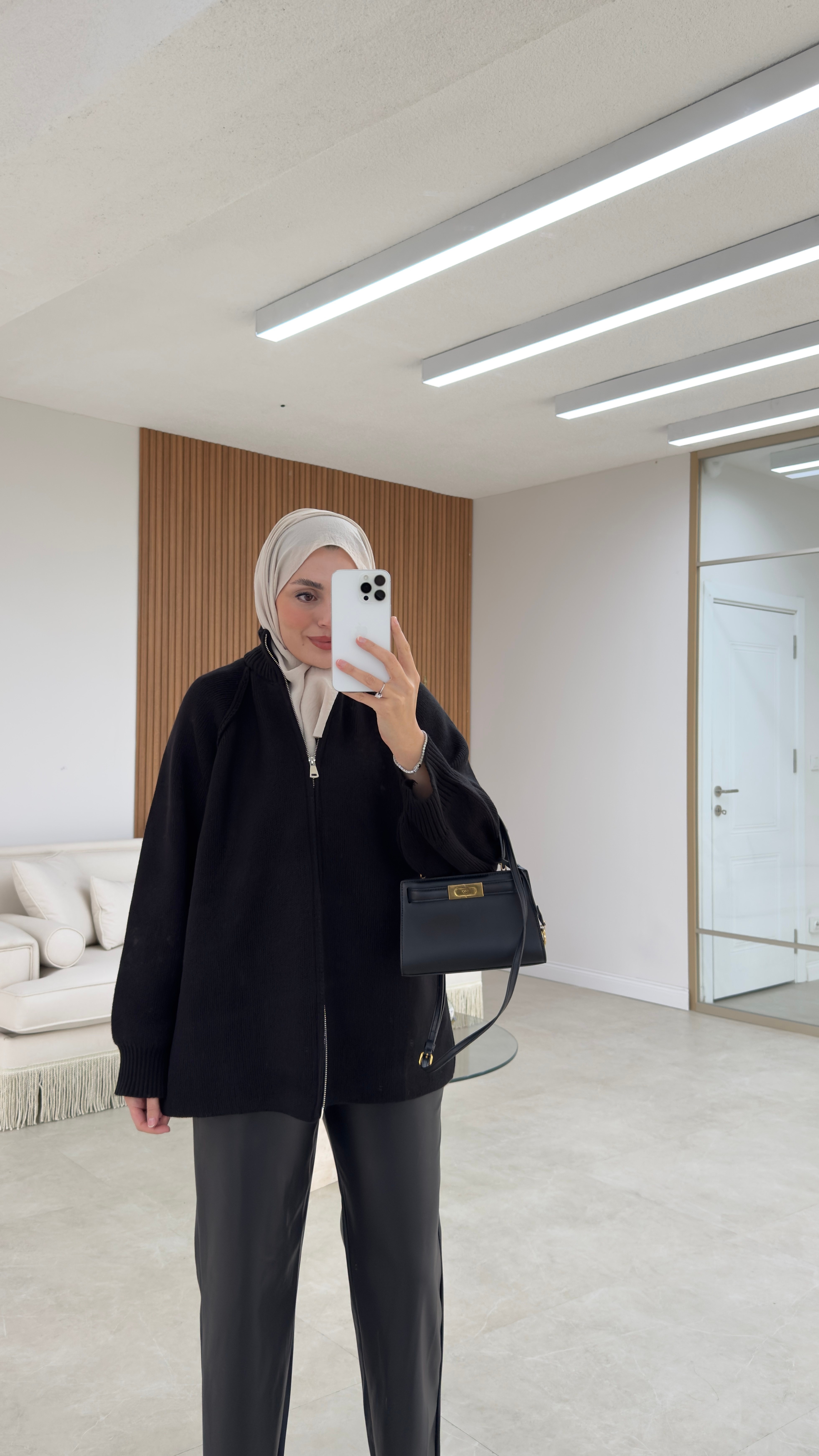 Çift Fermuarlı Hırka Siyah