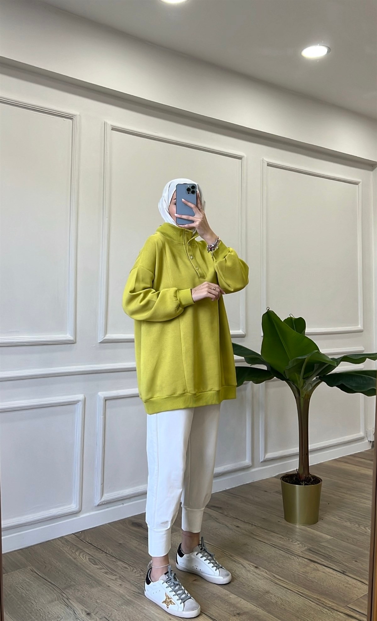 Çıtçıtlı Sweatshirt - Yağ Yeşili