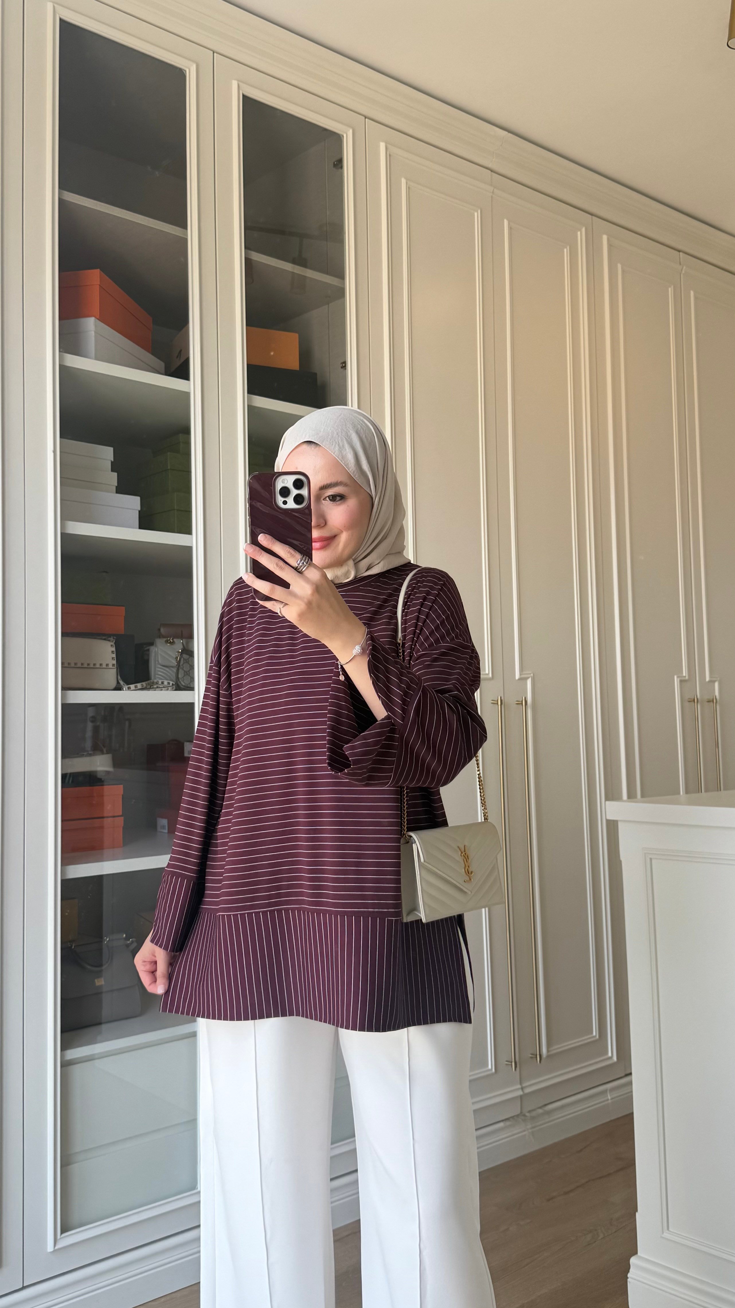 Çizgili Oysh Sweatshirt Bordo