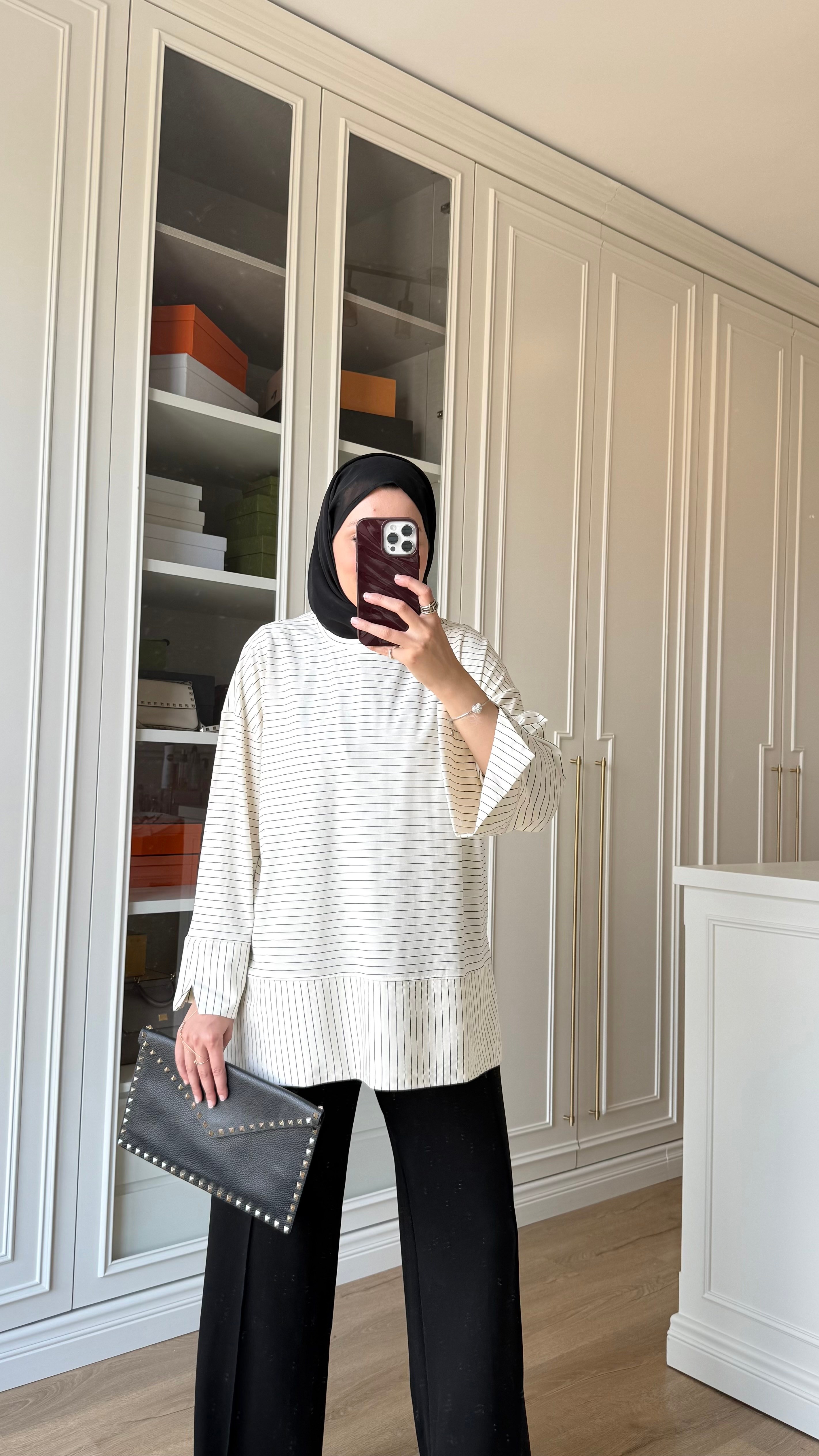 Çizgili Oysh Sweatshirt Ekru