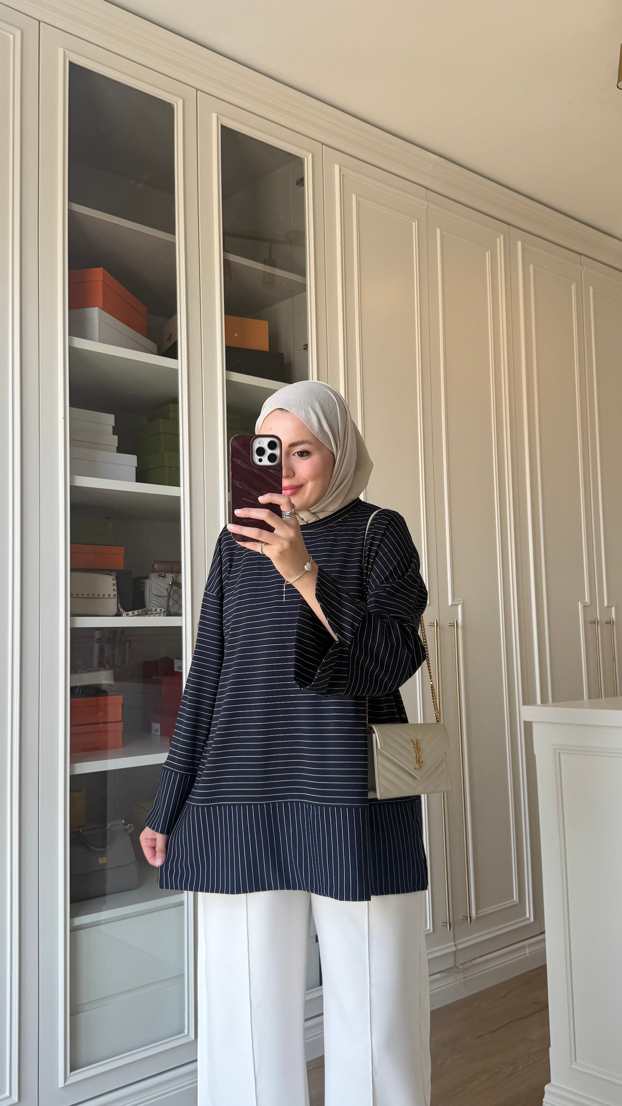 Çizgili Oysh Sweatshirt Lacivert 