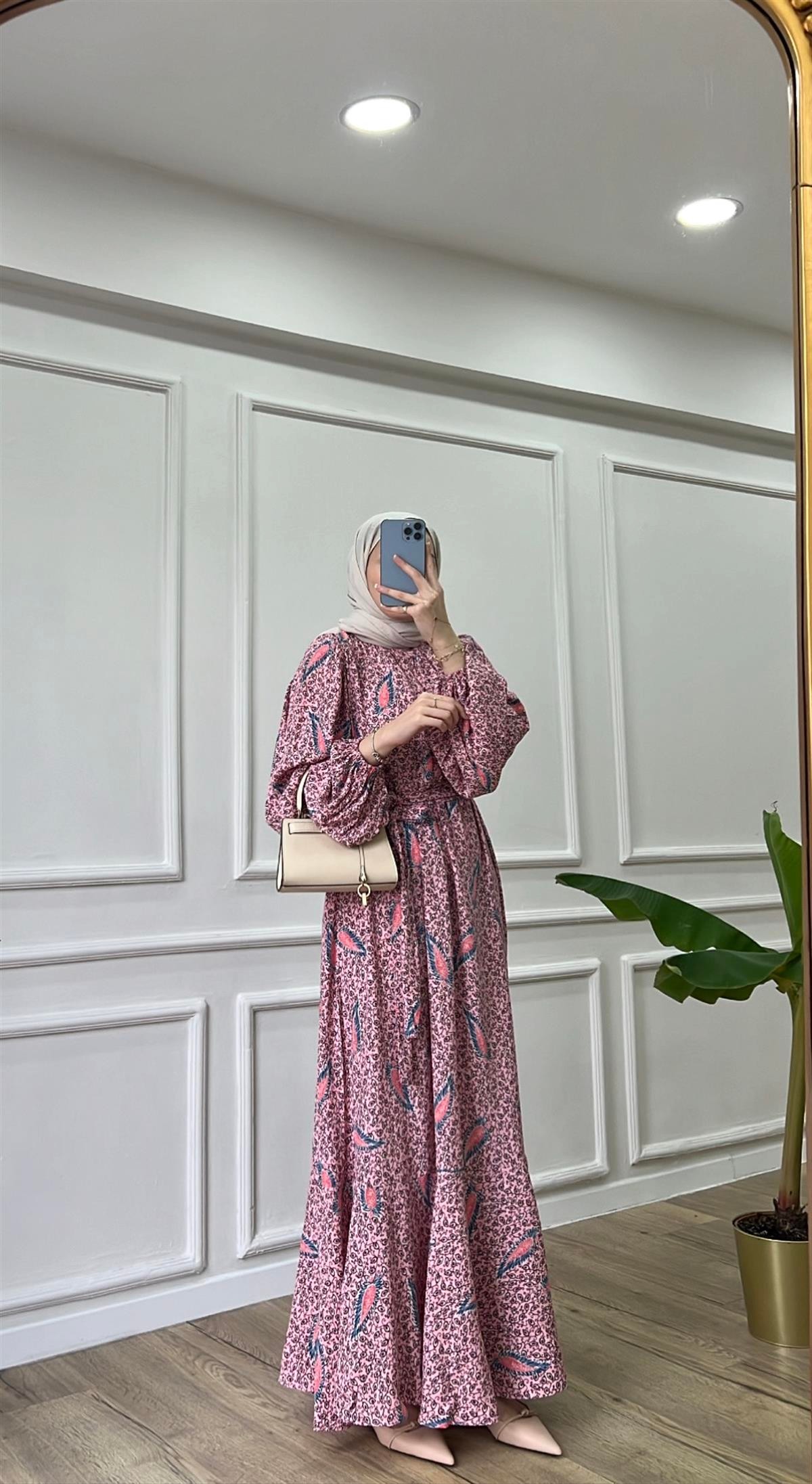 Desenli Elbise -  Pembe