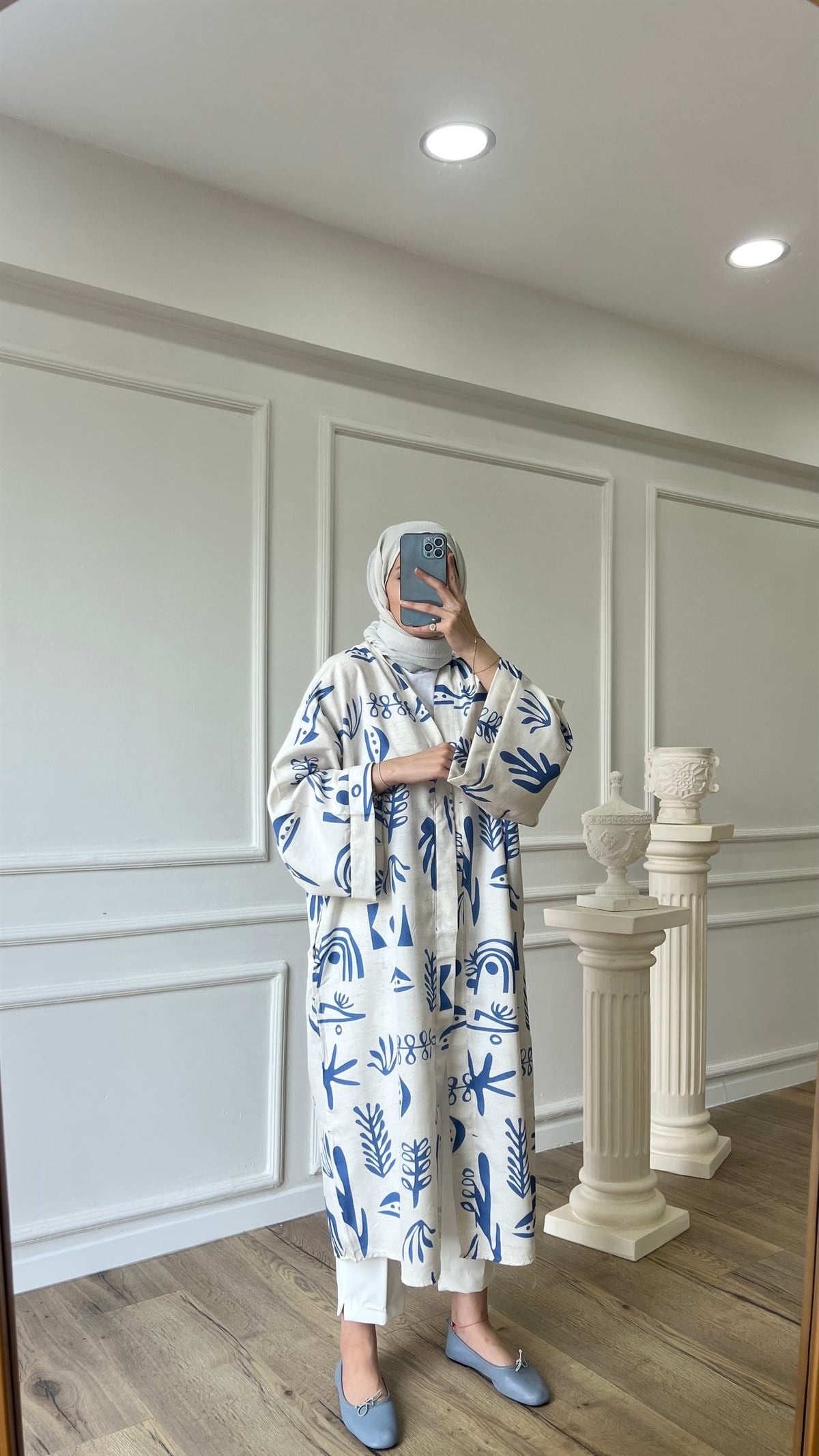 Desenli Kimono - Mavi
