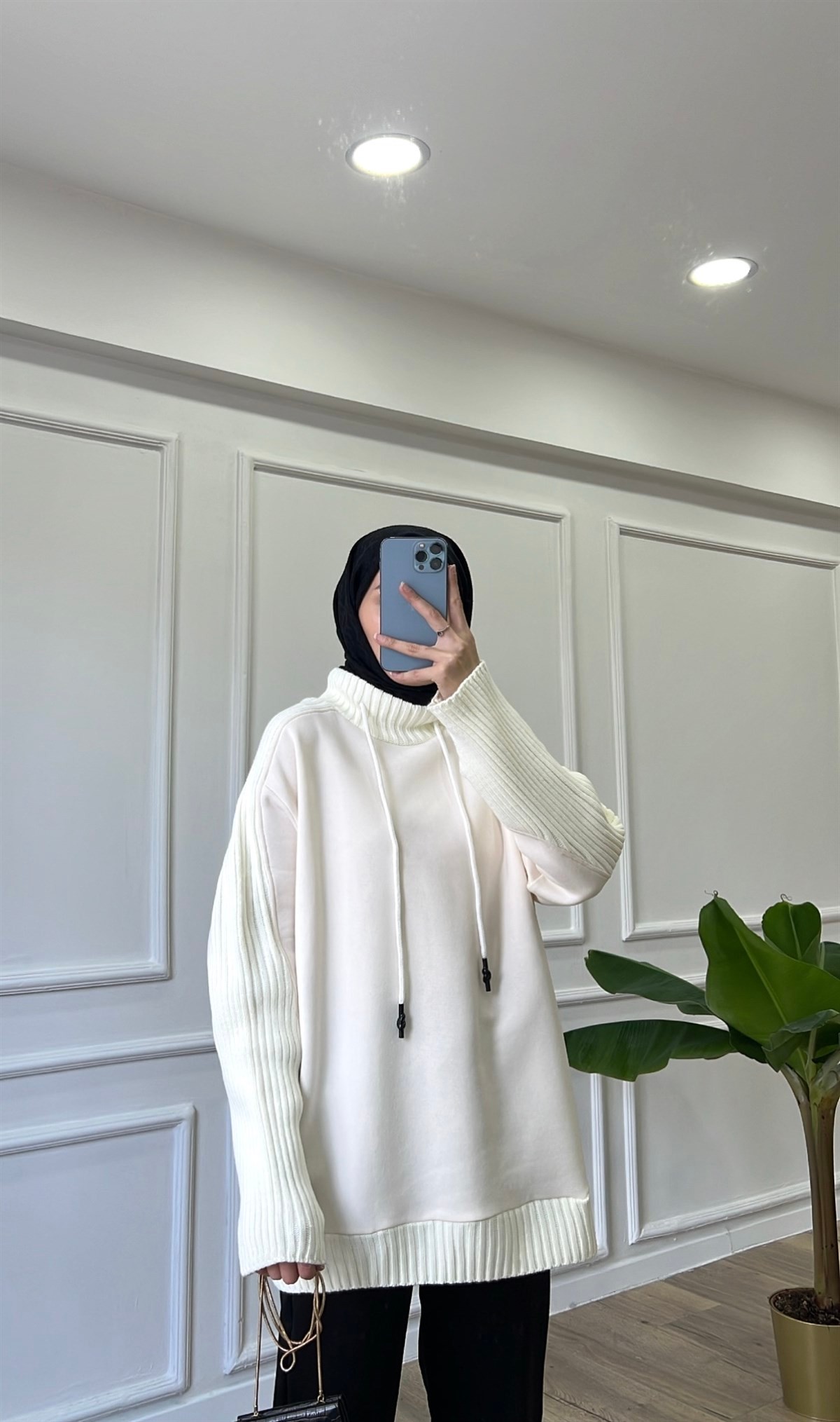 Ekru Üç iplik sweatshirt