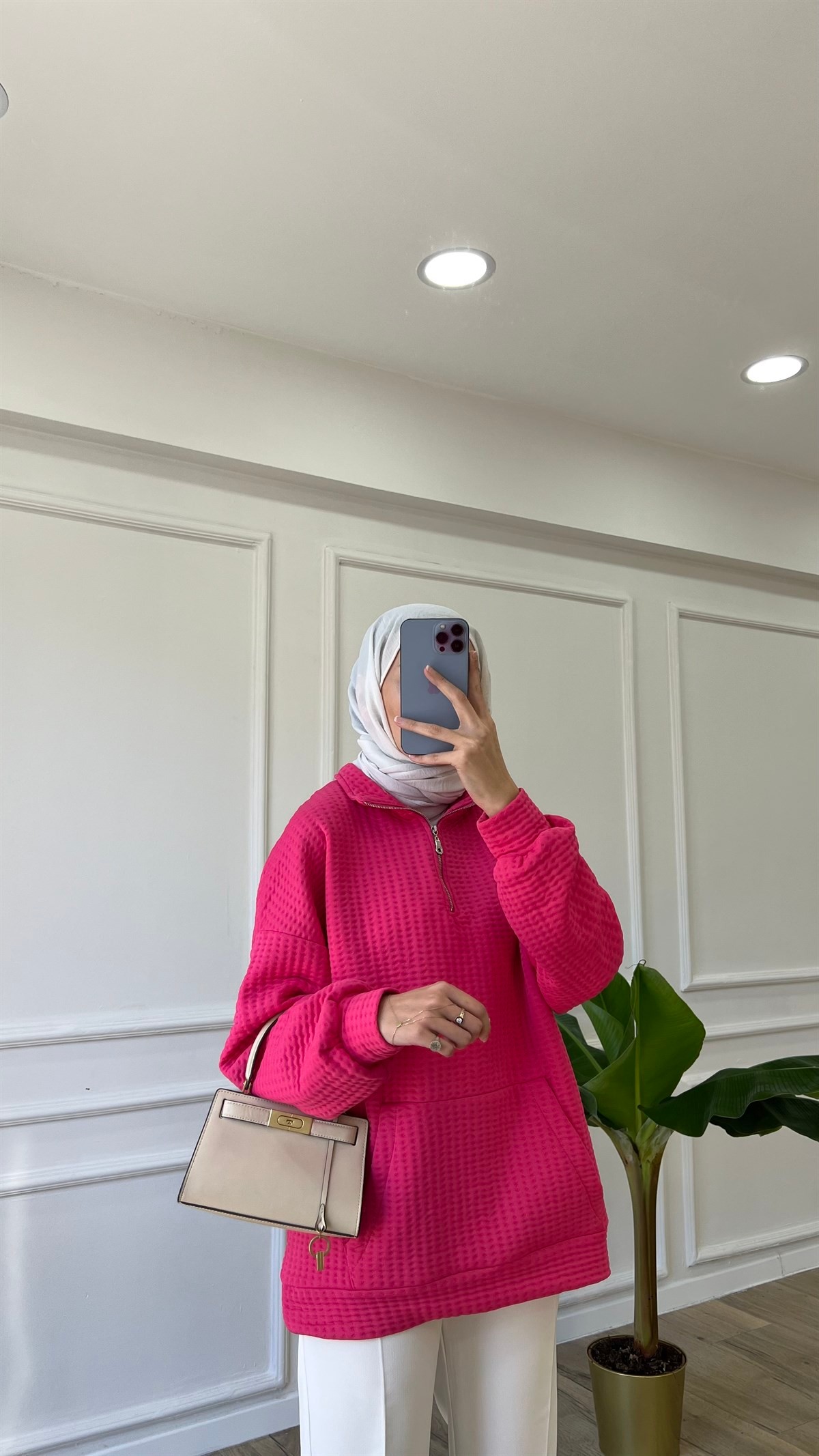 Fermuar Detaylı Sweatshirt - Pembe 