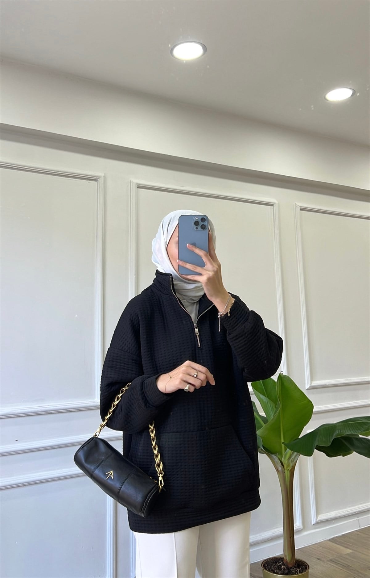 Fermuar Detaylı Sweatshirt - Siyah