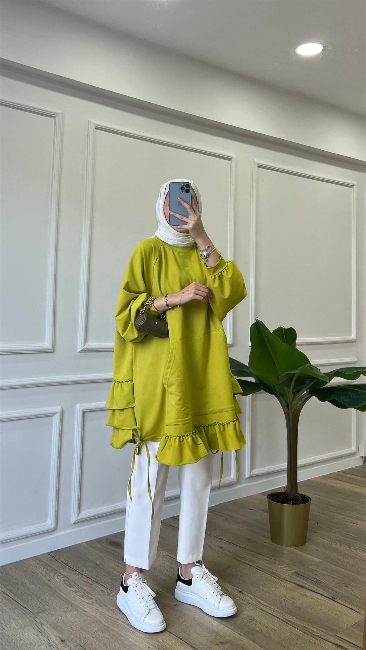 Fırfır Detaylı Sweatshirt - Yağ Yeşili