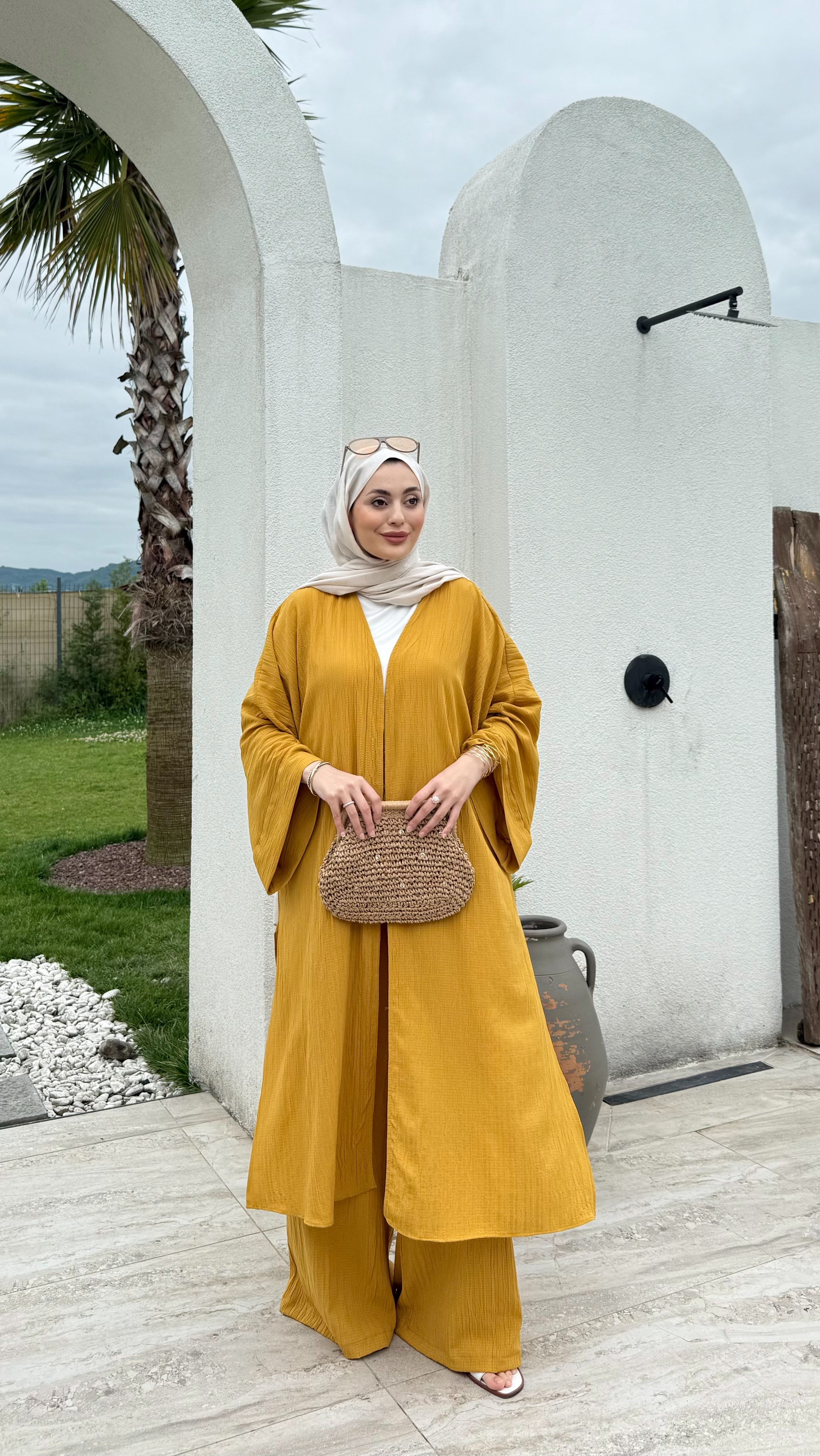 Gofre Kimono Takım Hardal
