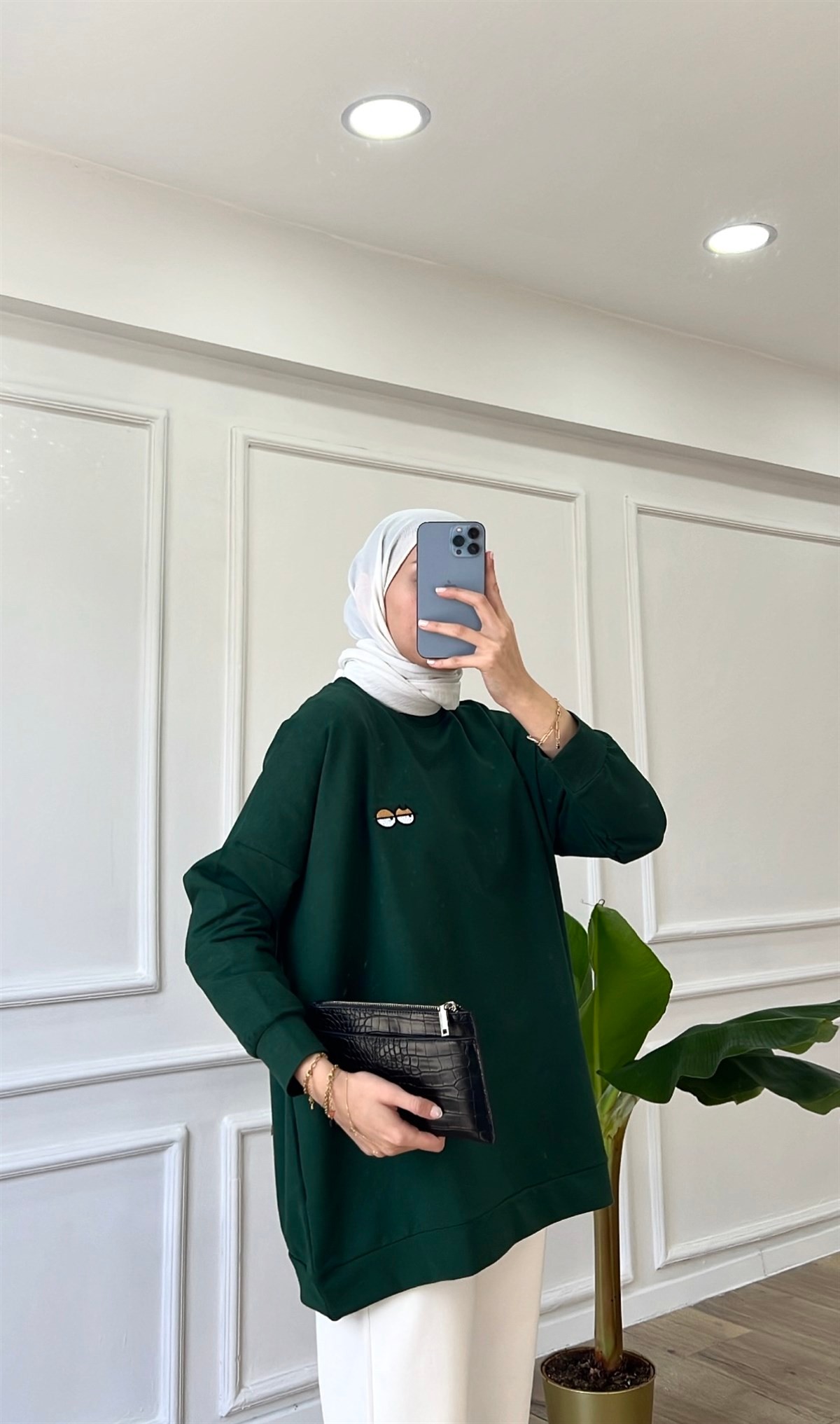 Haki İki İplik Emojili Sweatshirt 