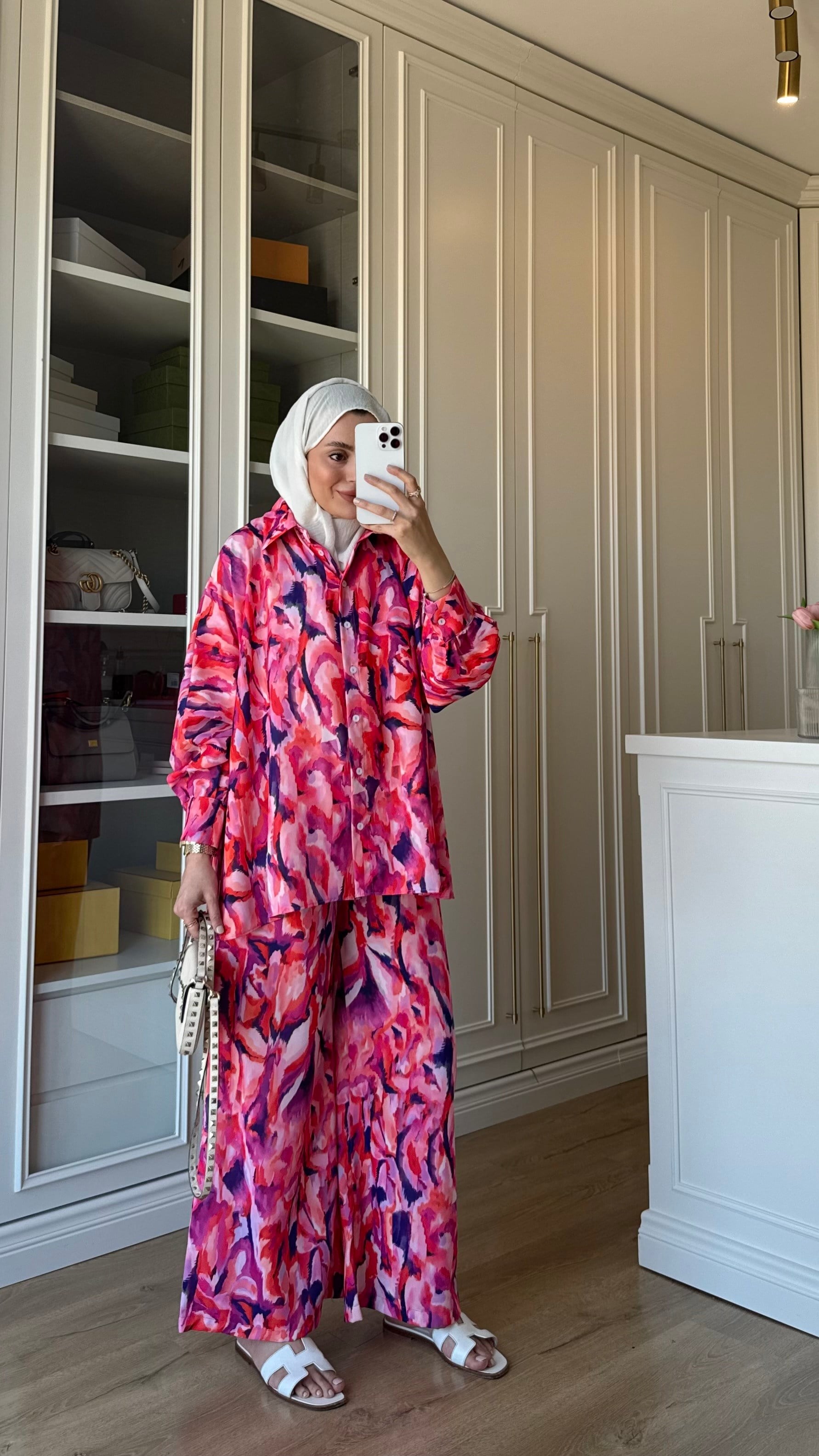 Hola Desenli Saten Takım Pembe