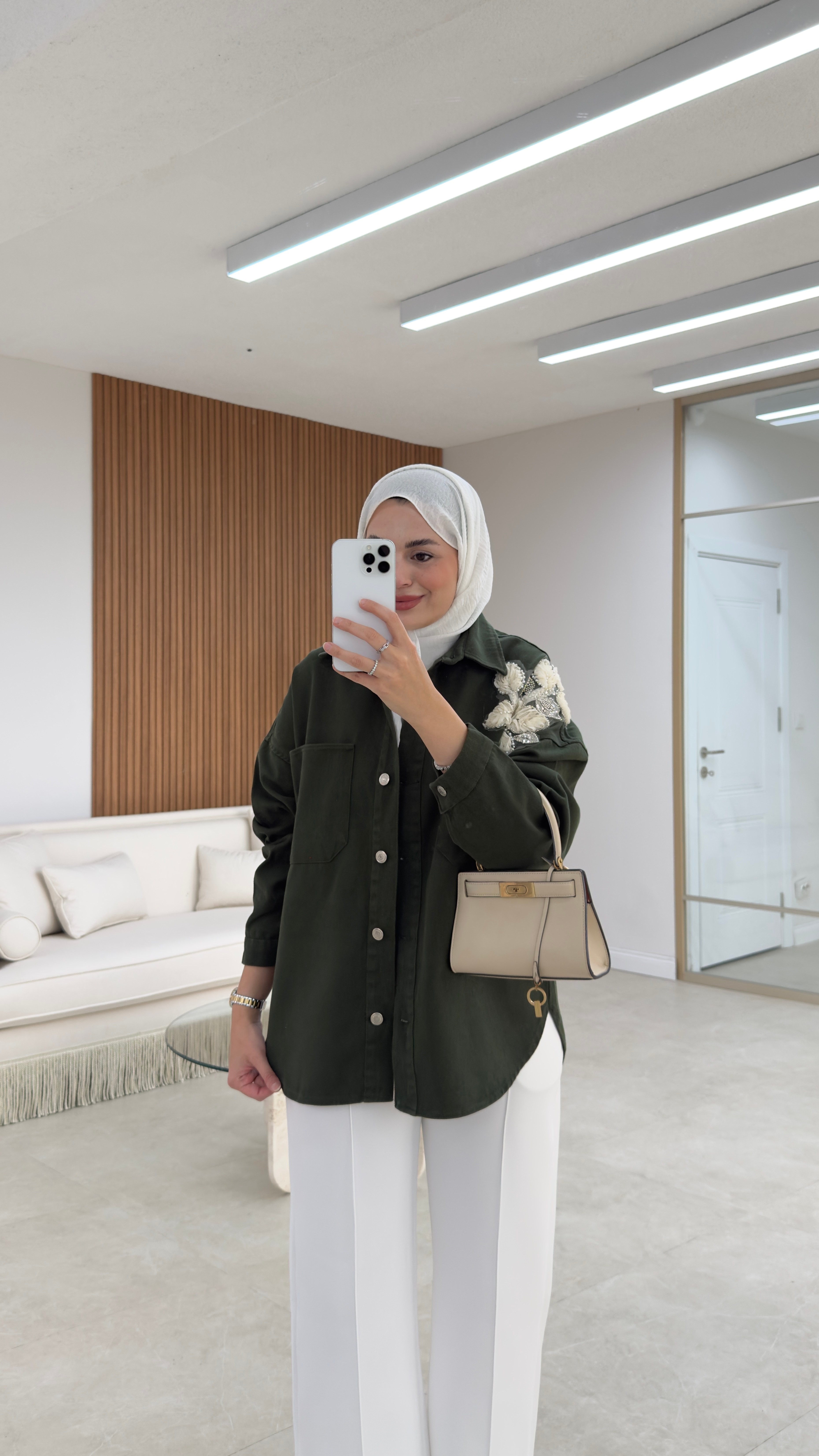 Kely Çiçek Detaylı Ceket Haki 