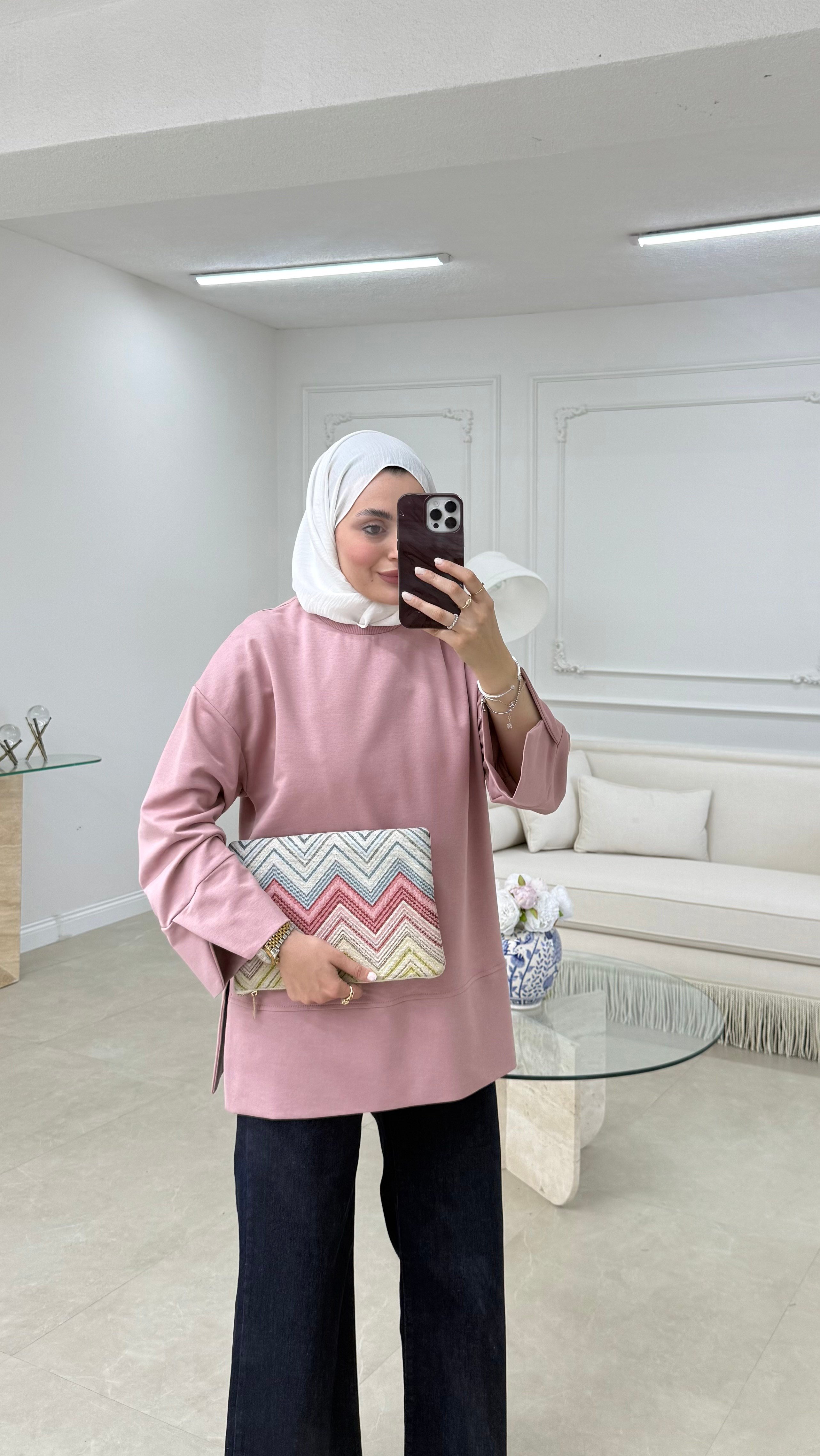 Kolları Yırtmaçlı Sweatshirt Gül Kurusu