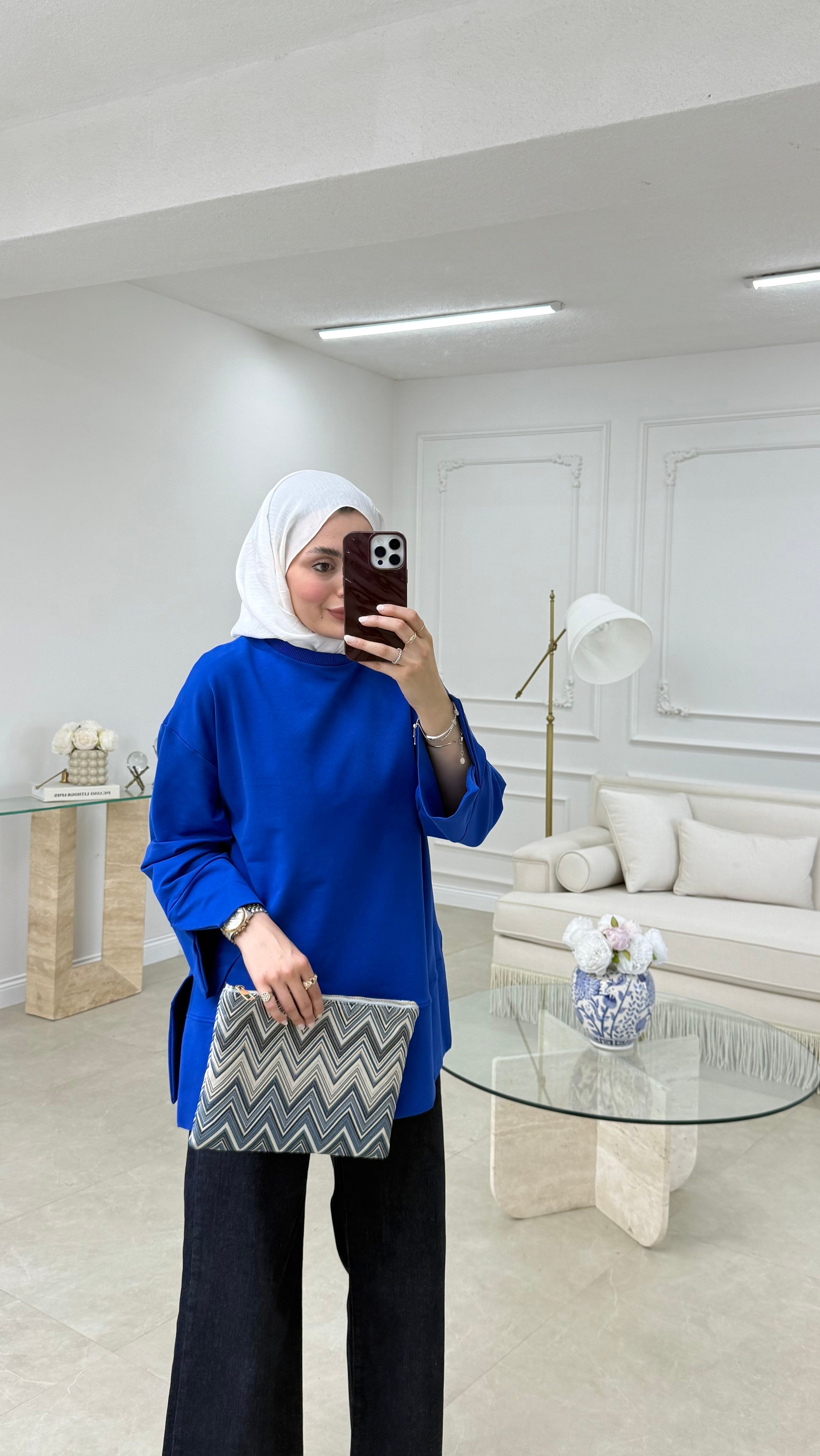 Kolları Yırtmaçlı Sweatshirt Saks 