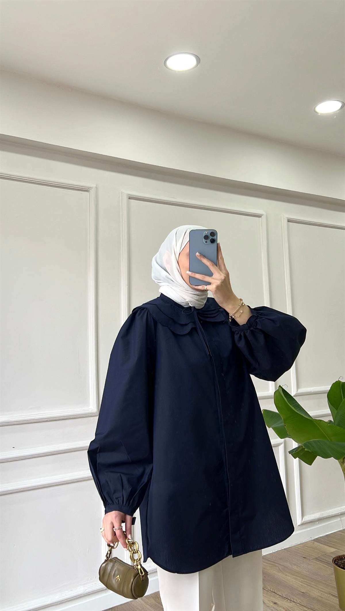Lacivert - Seyyar Yaka Poplin Gömlek 