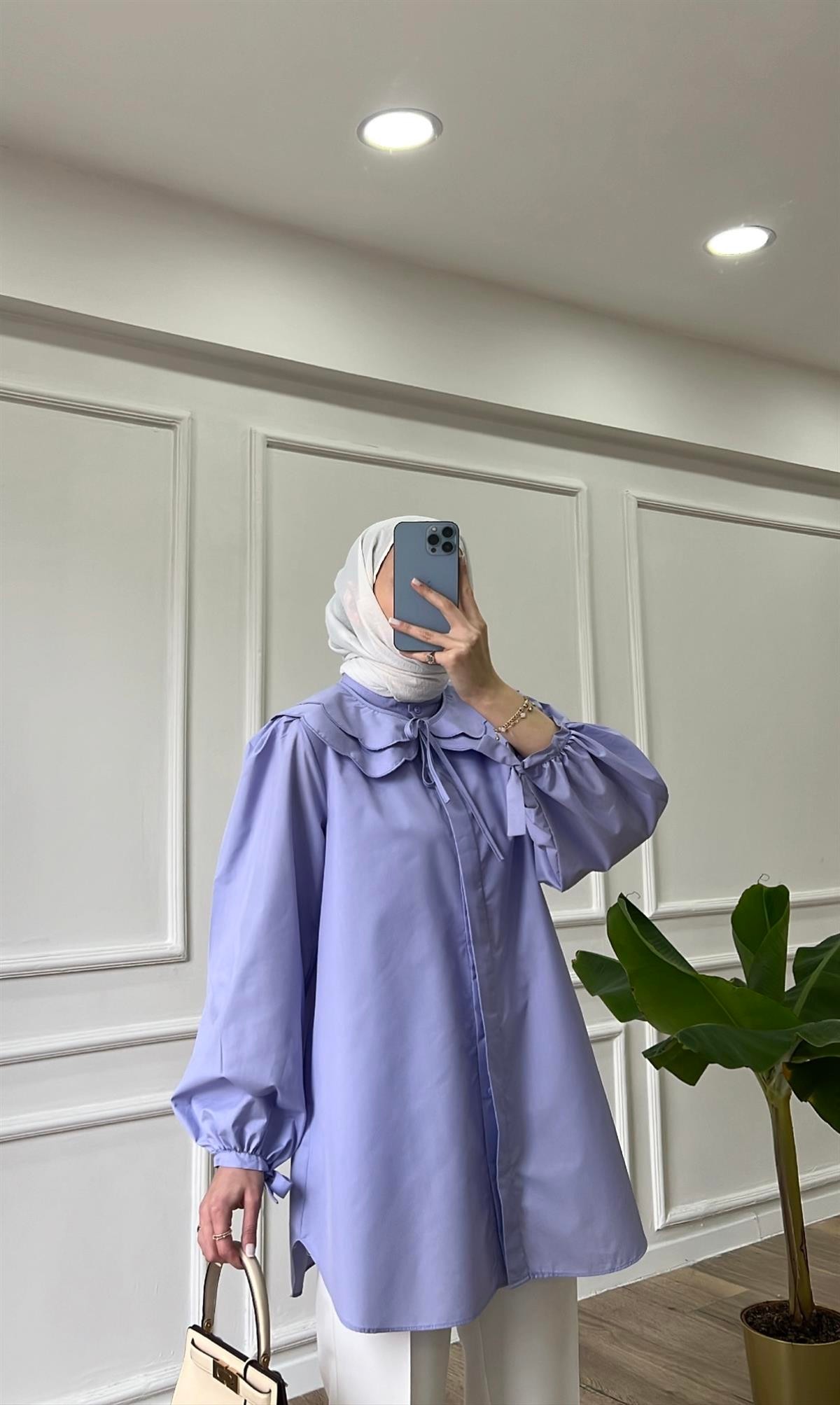 Lila - Seyyar Yaka Poplin Gömlek 