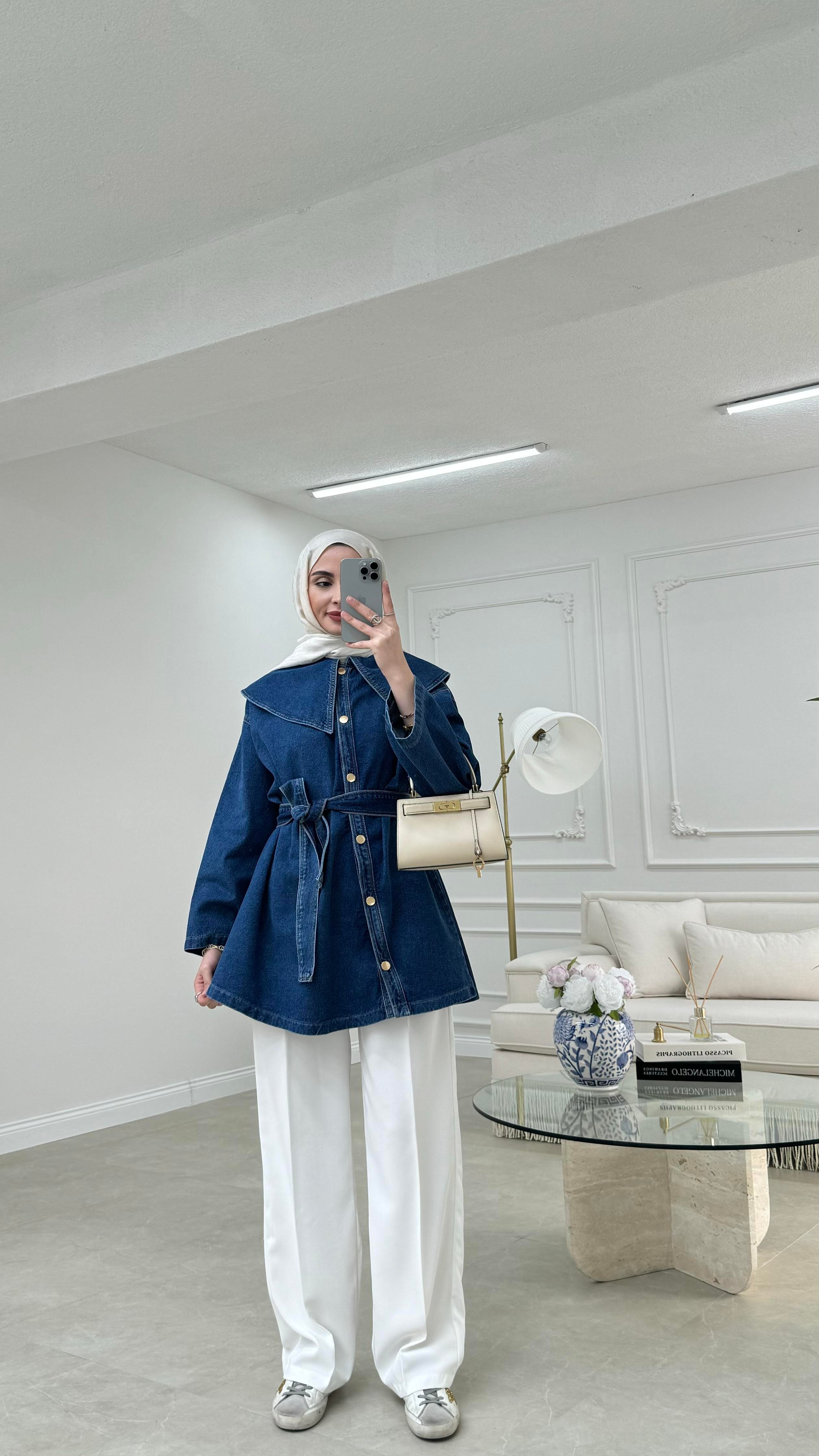 Linya Denim Ceket Koyu Mavi
