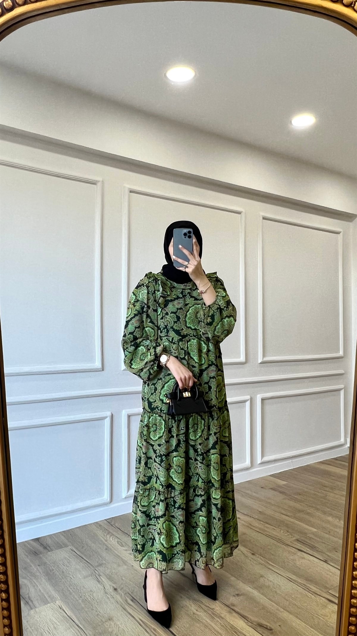 Noss Elbise - Yesil Desenli