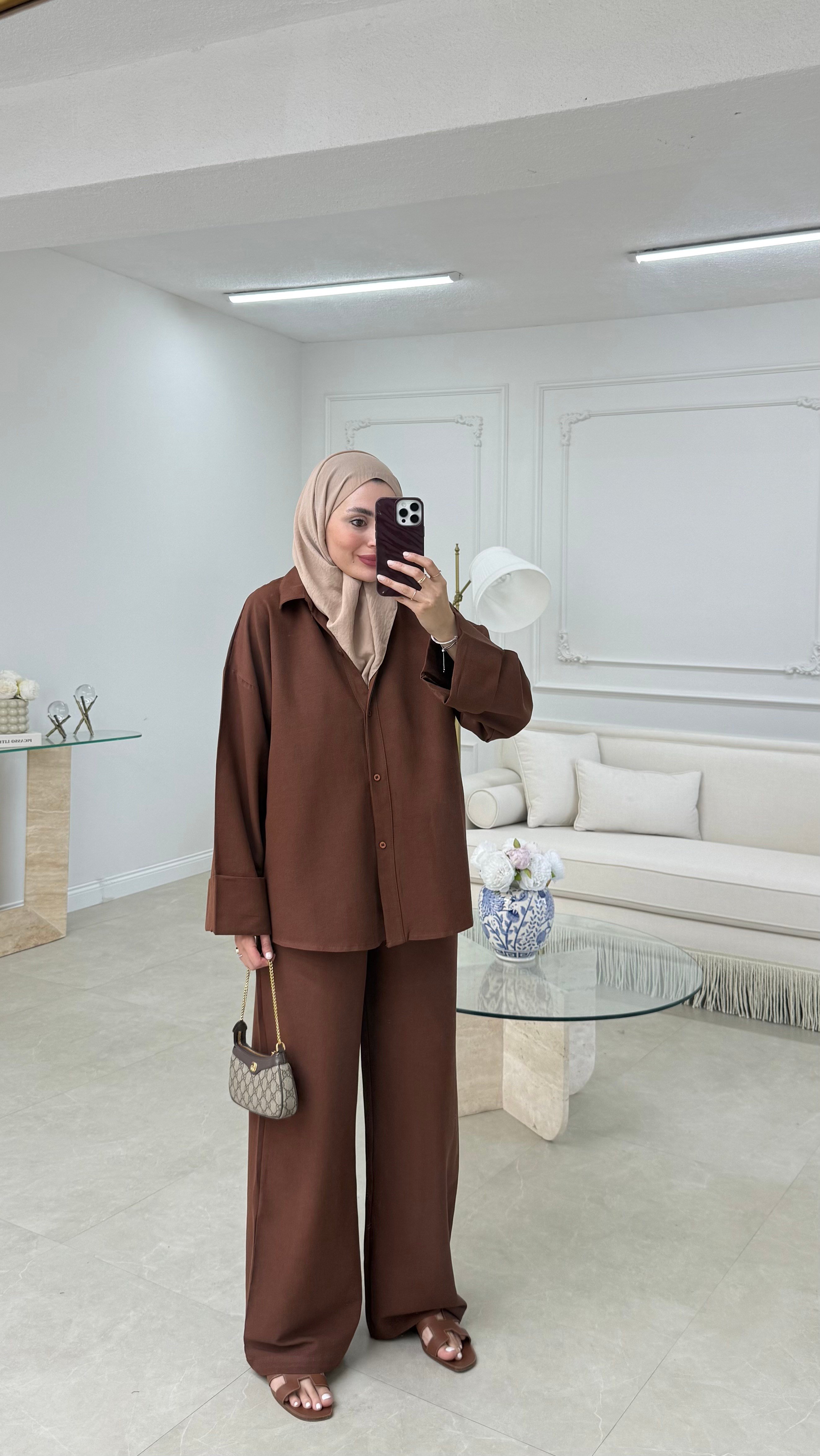 Oversize Keten Takım Acı Kahve