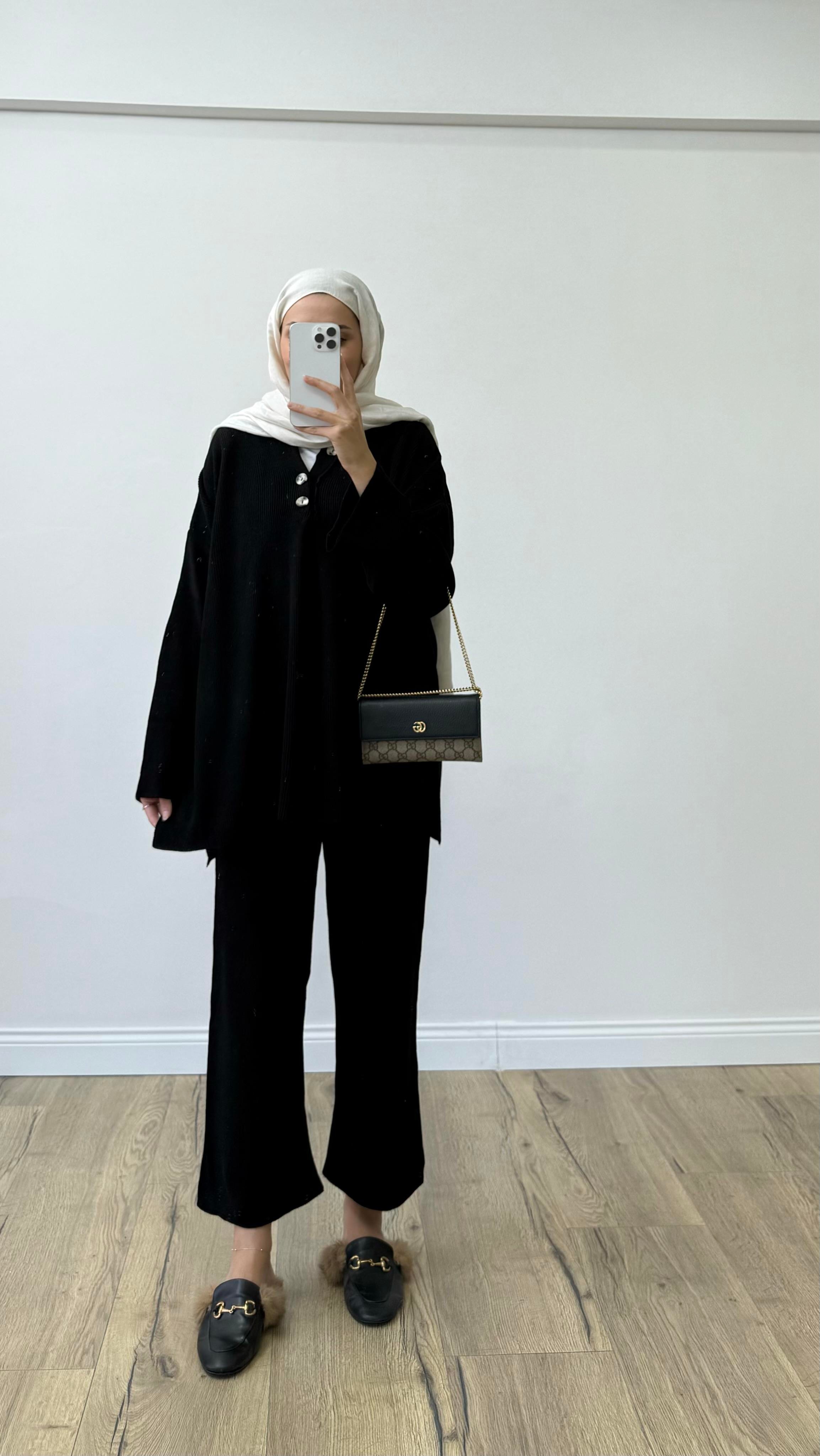 Oversize Triko Takım Siyah