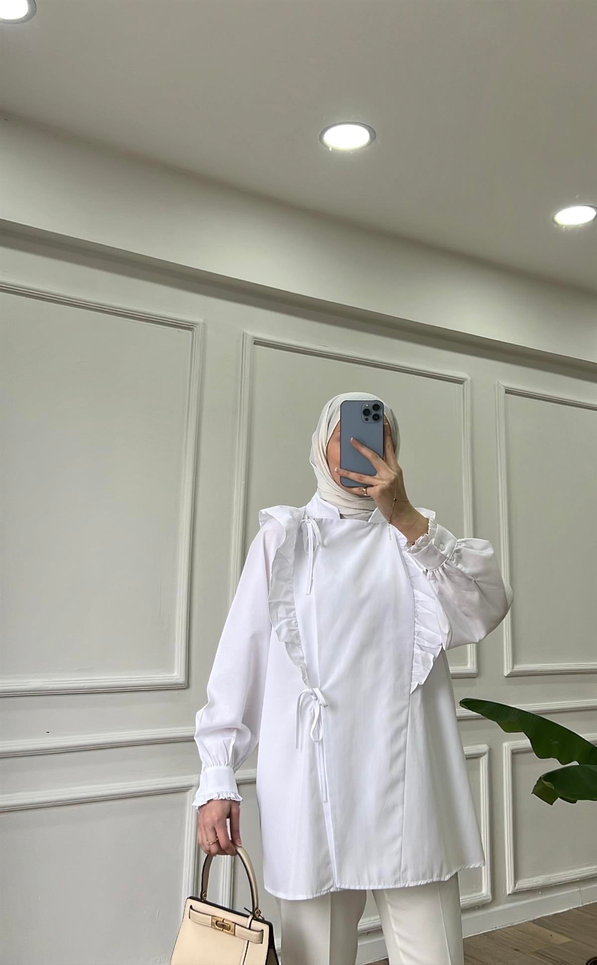 Poplin Bağlamalı Gömlek - Beyaz