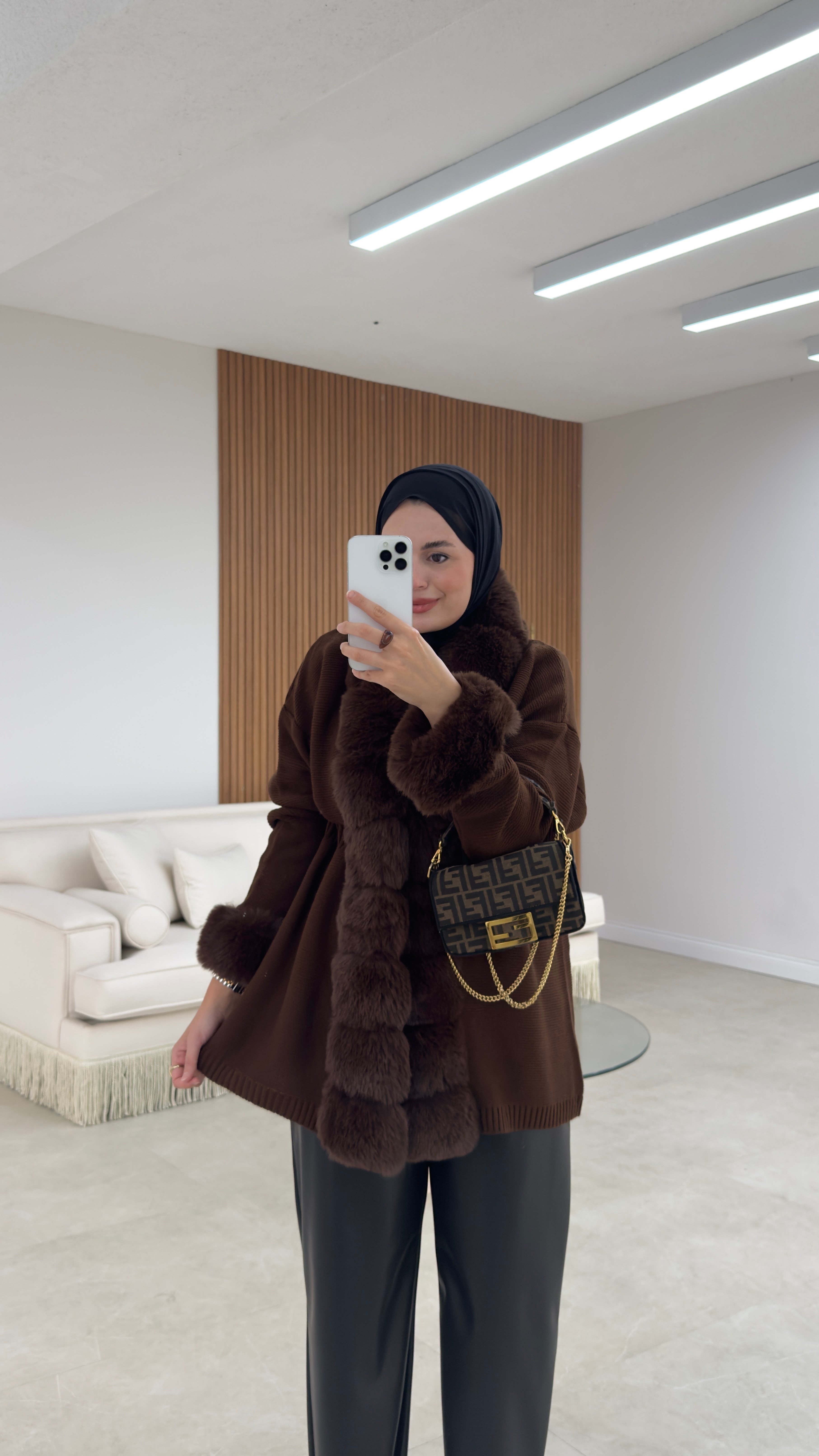 Premium Kürklü Hırka Acı Kahve 