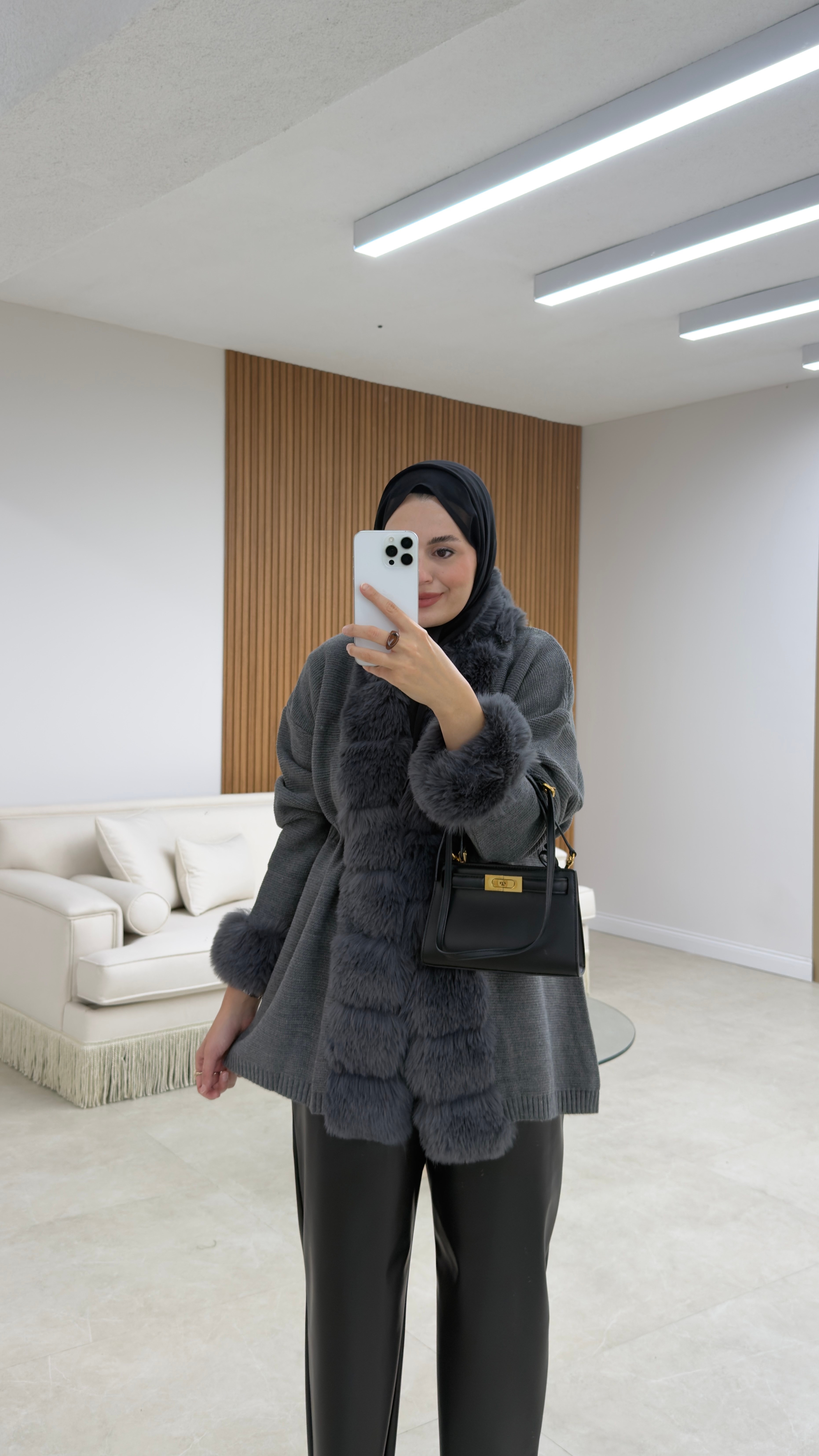 Premium Kürklü Hırka Antrasit