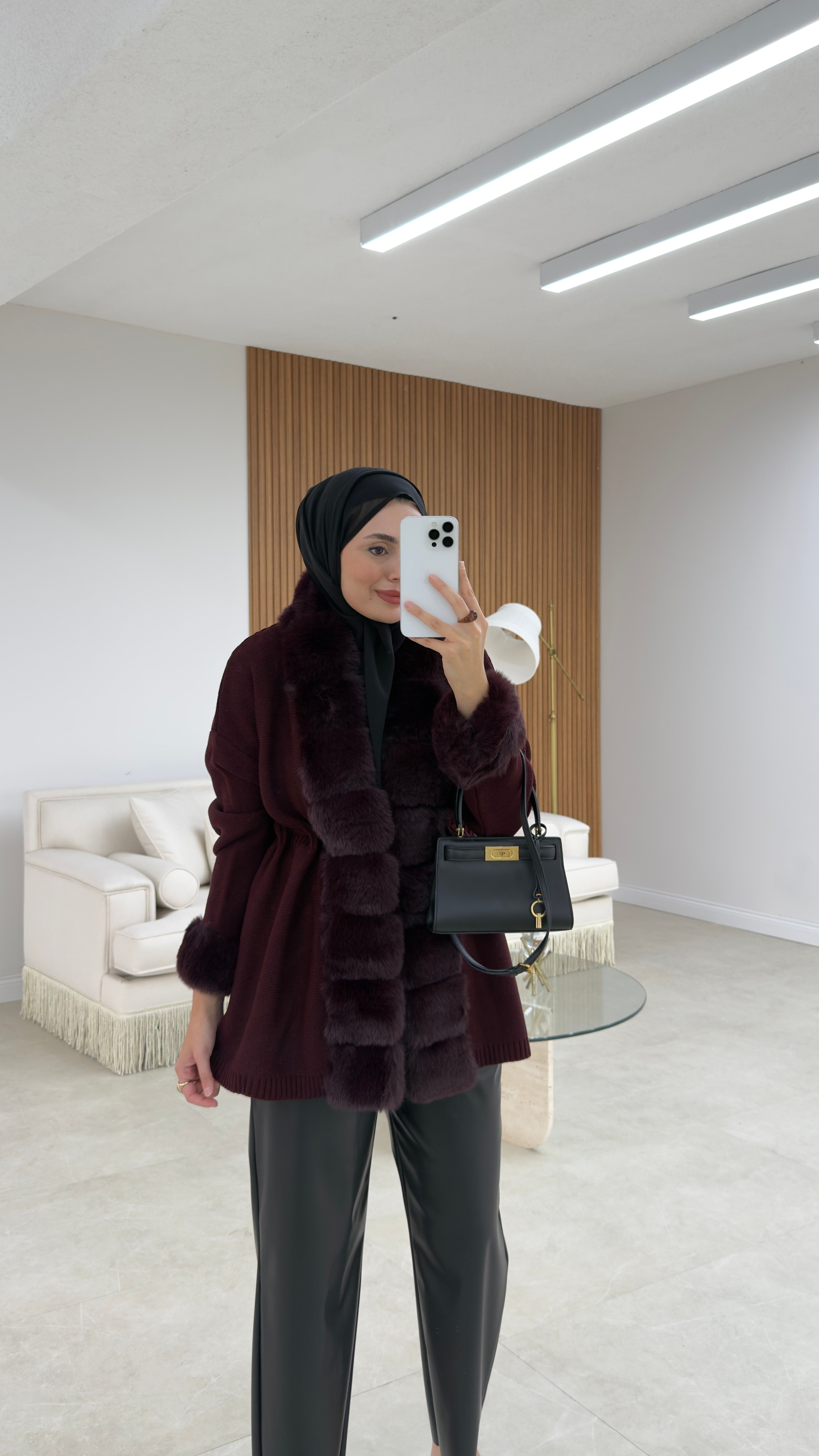 Premium Kürklü Hırka Bordo 