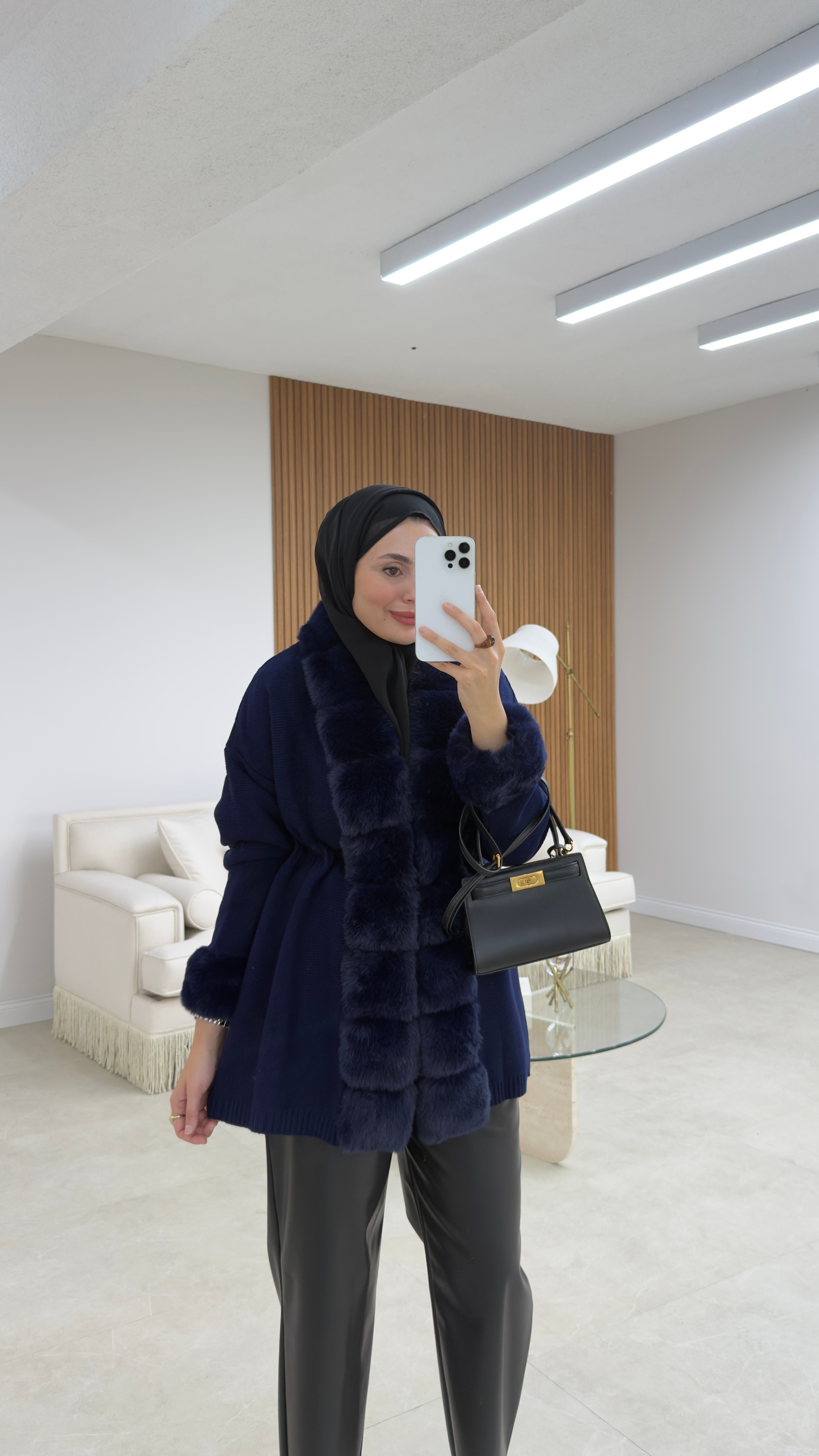 Premium Kürklü Hırka Lacivert