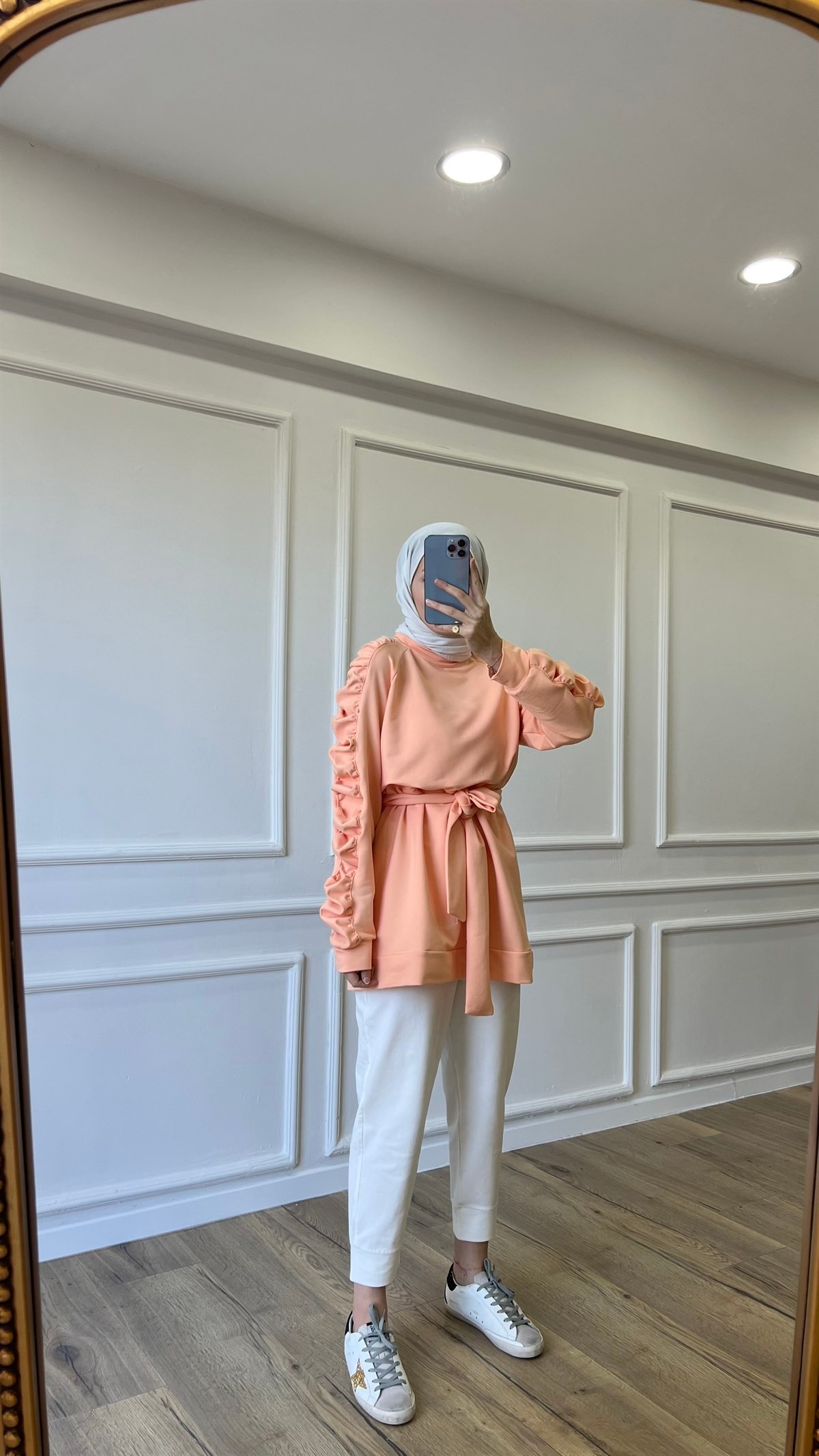 Rabi Büzgülü Sweatshirt - Somon