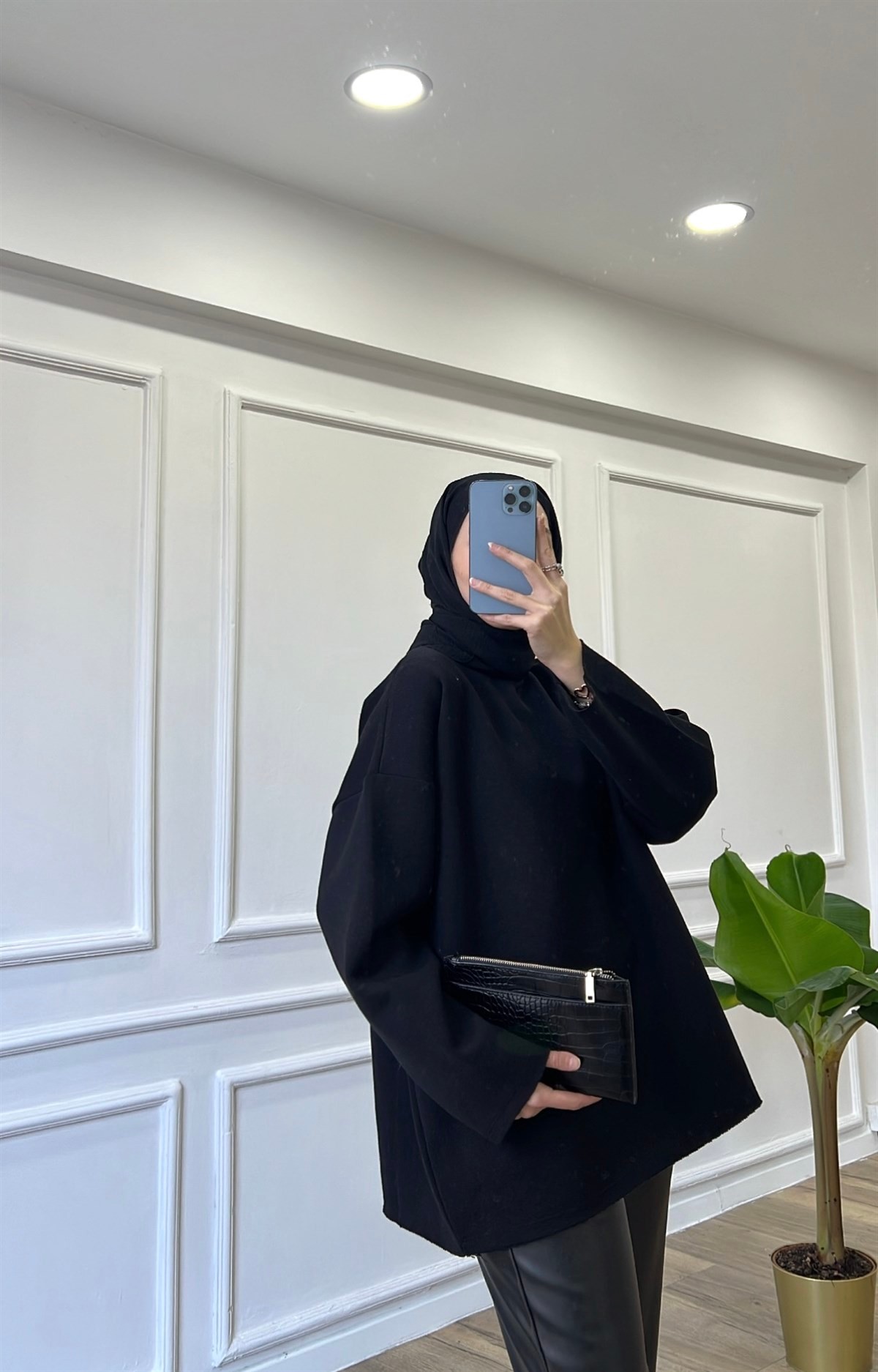 Siyah - Basic Bisiklet Yaka Sweatshirt