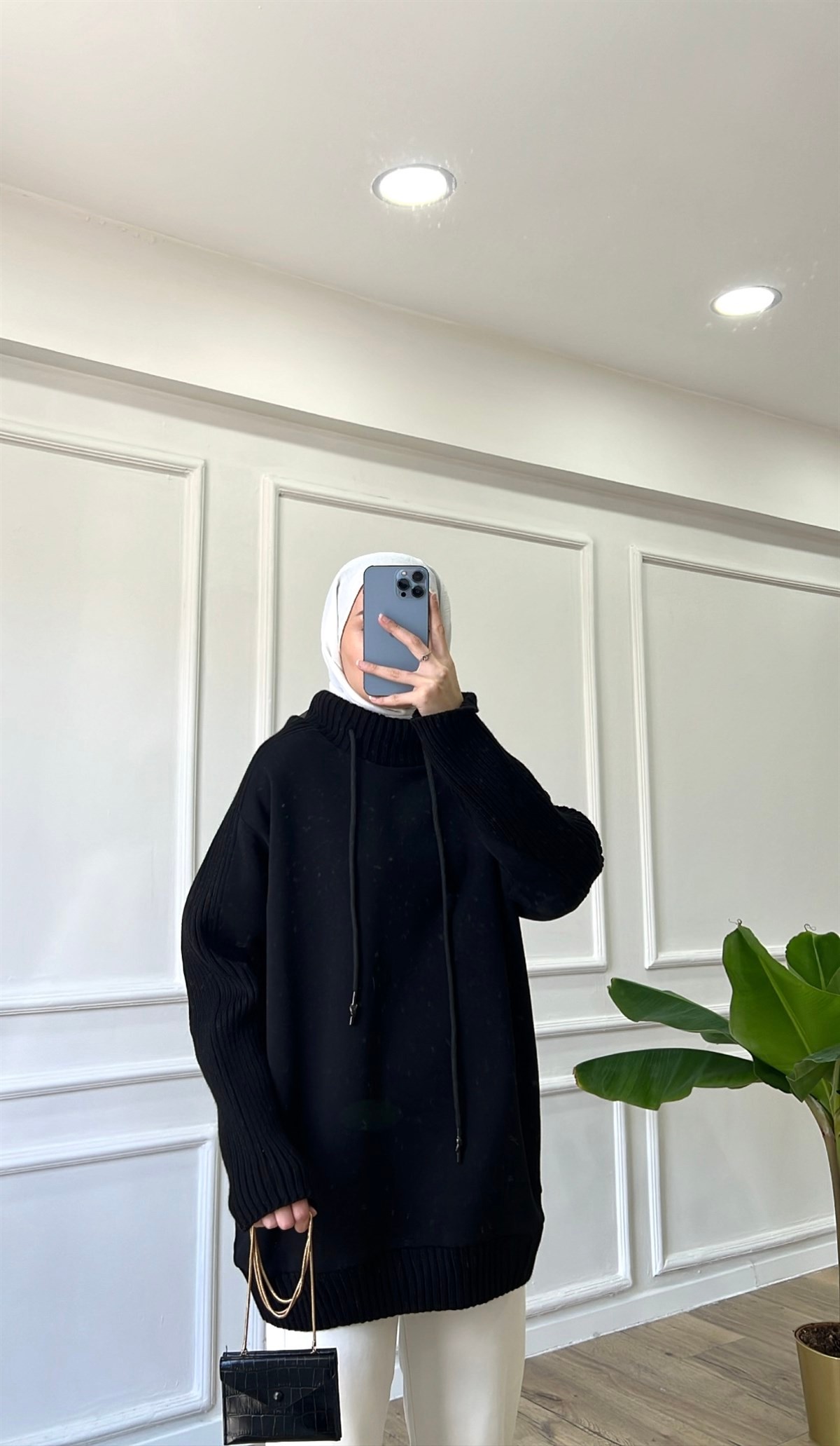Siyah Üç iplik sweatshirt