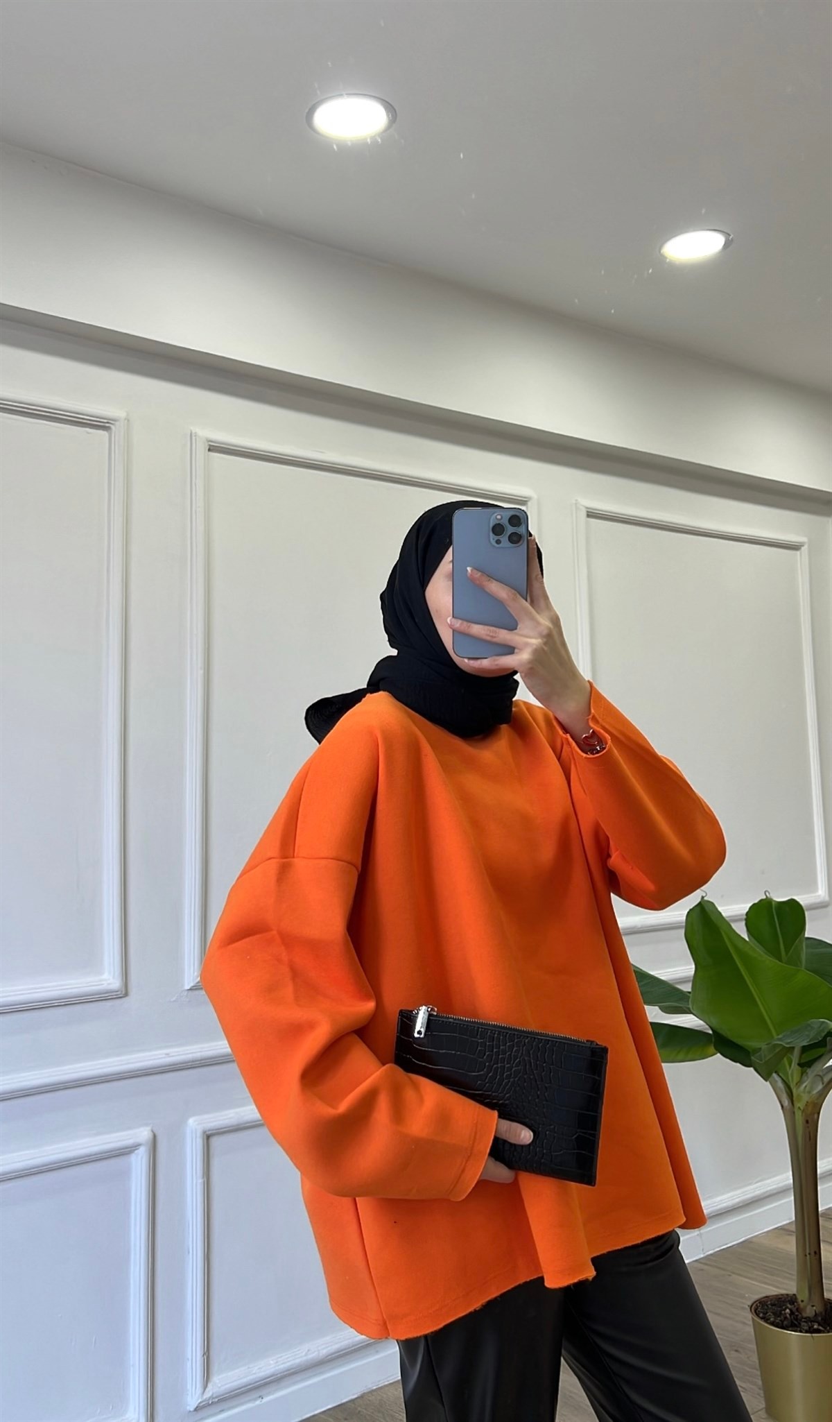 Turuncu - Basic Bisiklet Yaka Sweatshirt